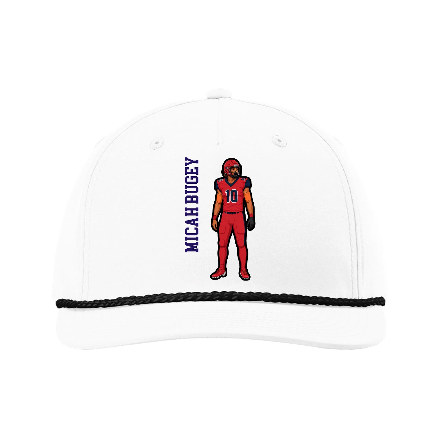 Five-Panel Classic Rope Cap — Name Vertical in White