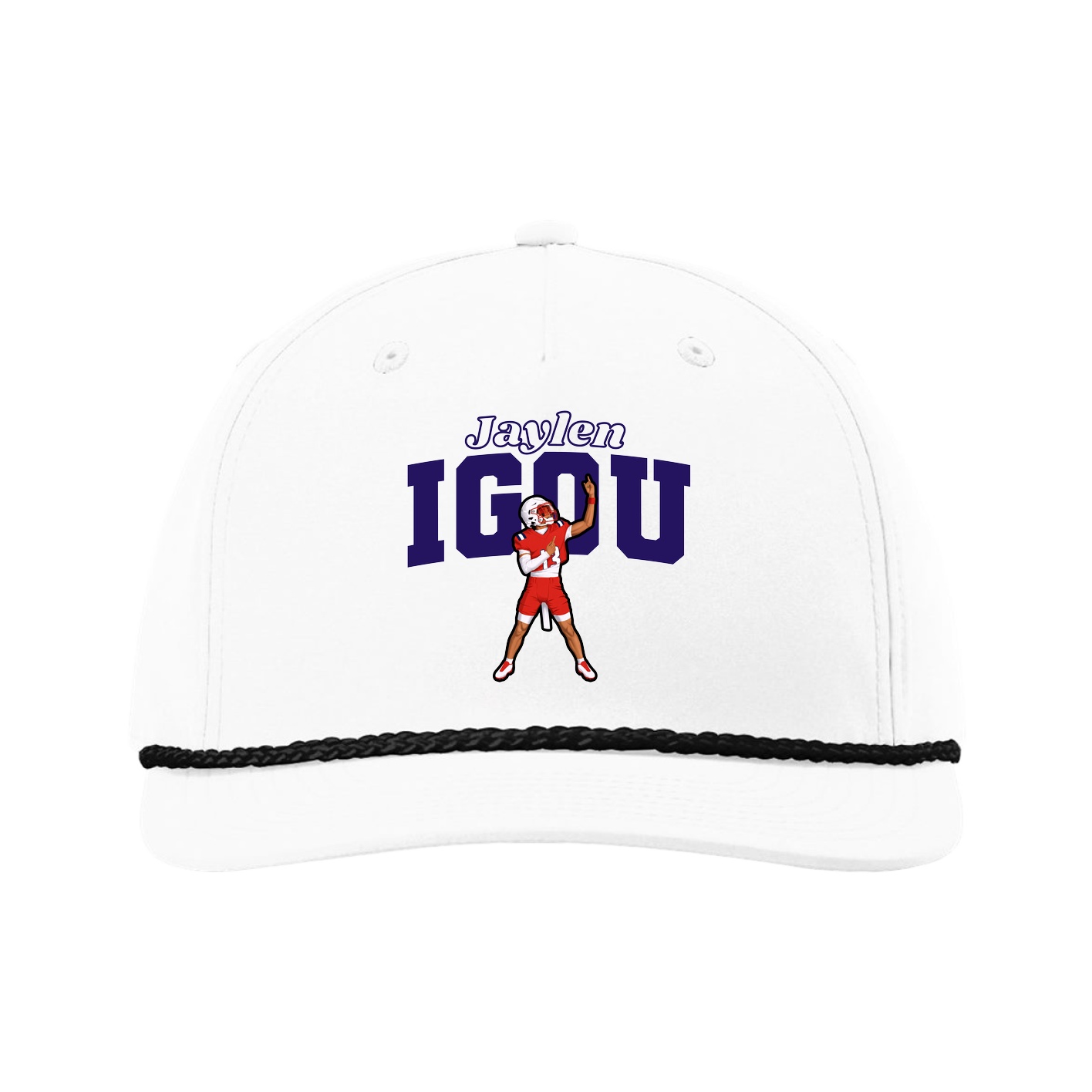 Five-Panel Classic Rope Cap — Name Arch in White