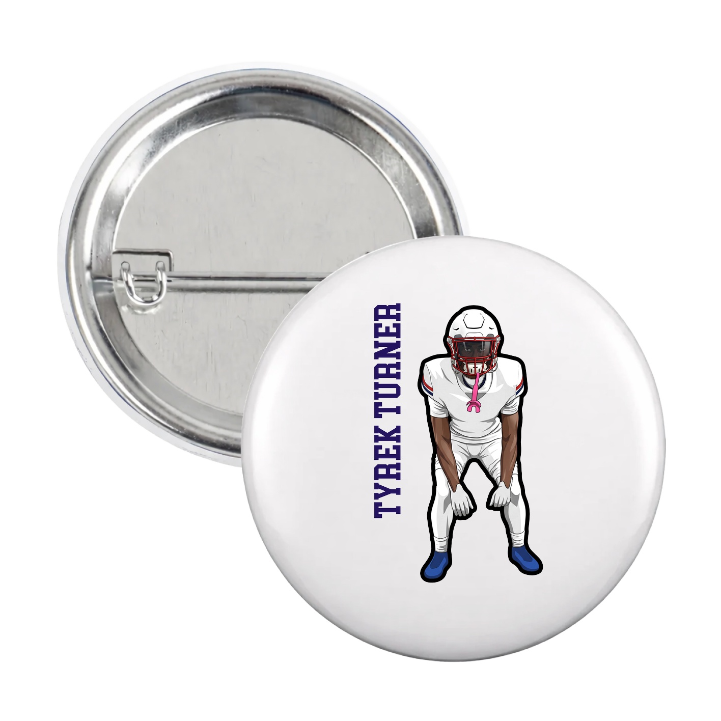 Game Day Button — Name Vertical in White