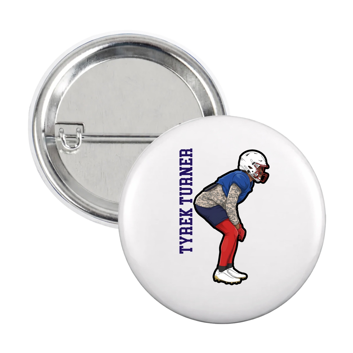 Game Day Button — Name Vertical in White