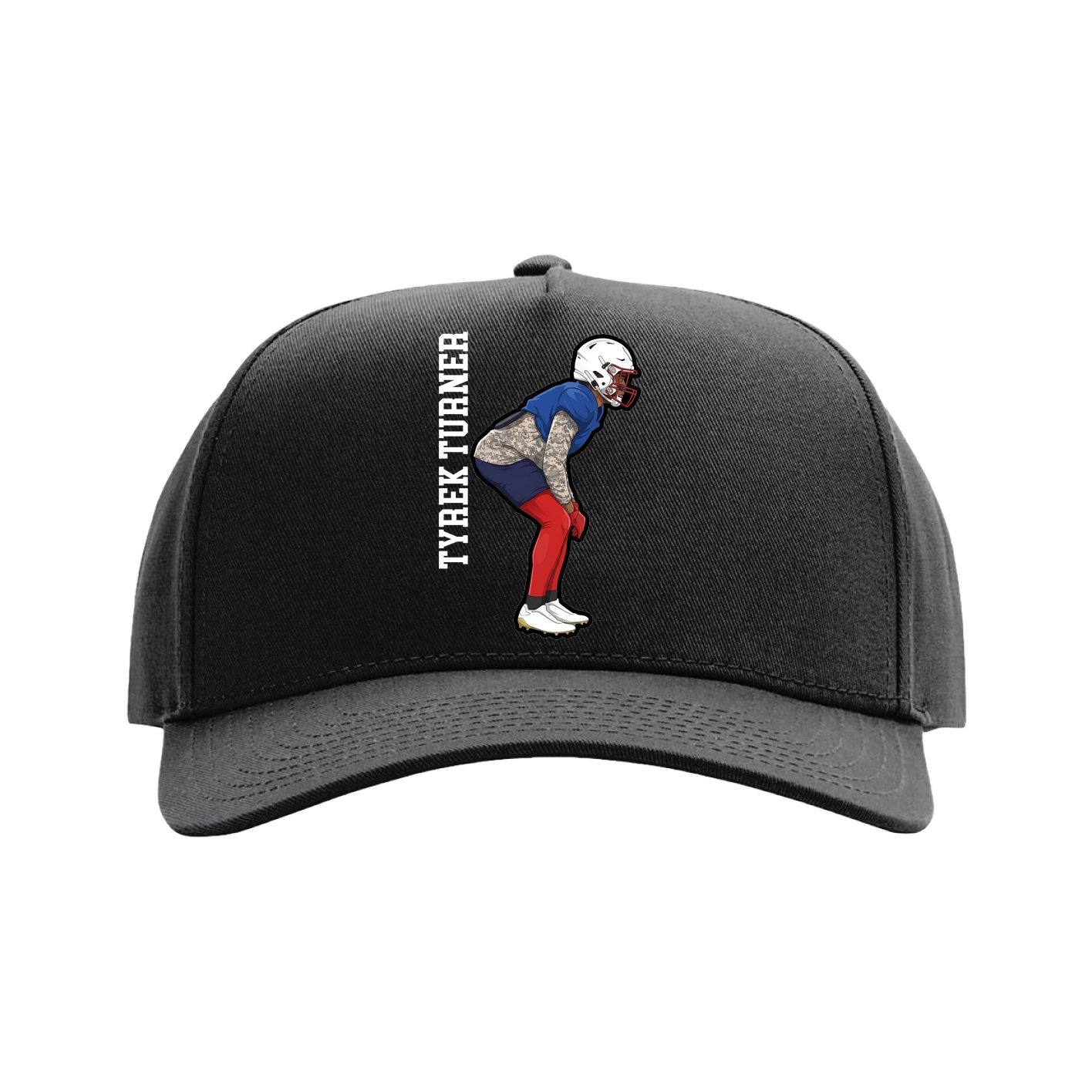 Full Fabric Five-Panel Champ Cap — Name Vertical in Black