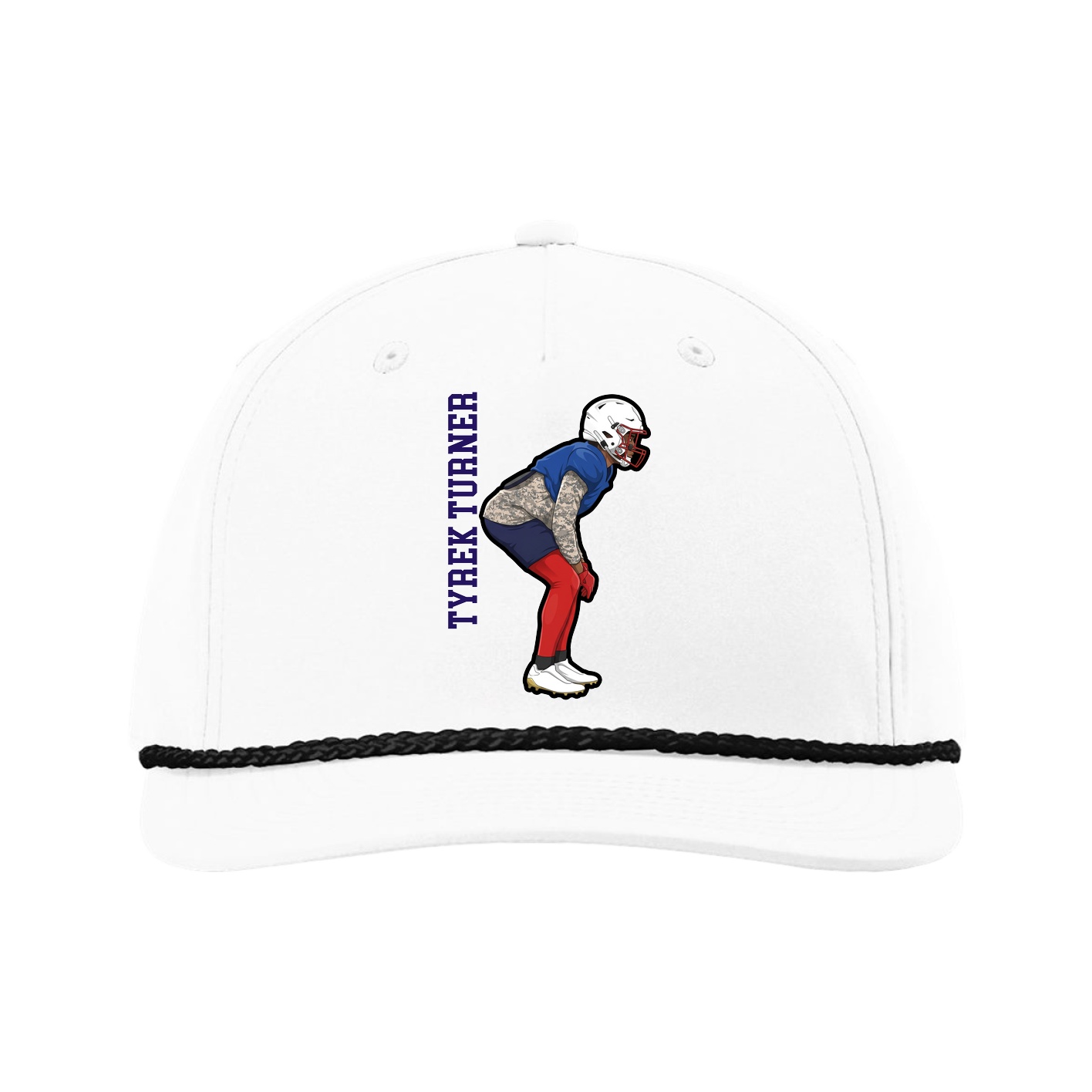 Five-Panel Classic Rope Cap — Name Vertical in White
