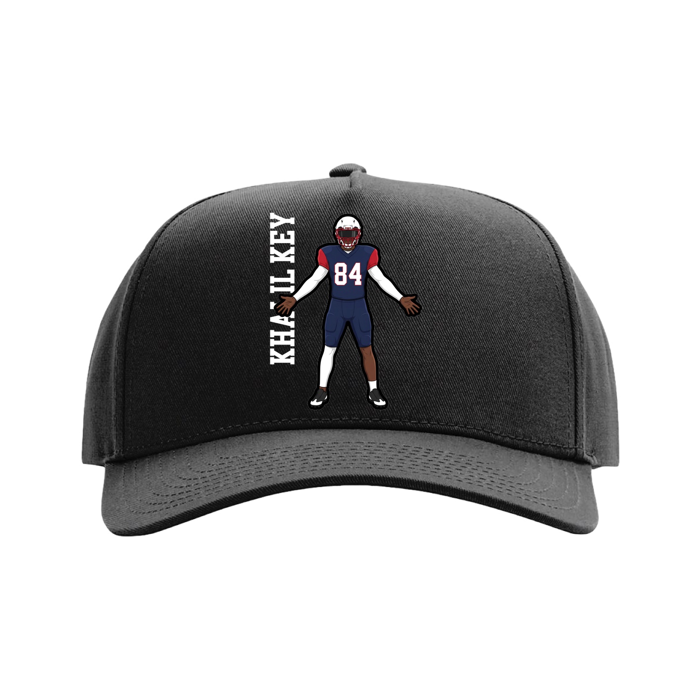 Full Fabric Five-Panel Champ Cap — Name Vertical in Black