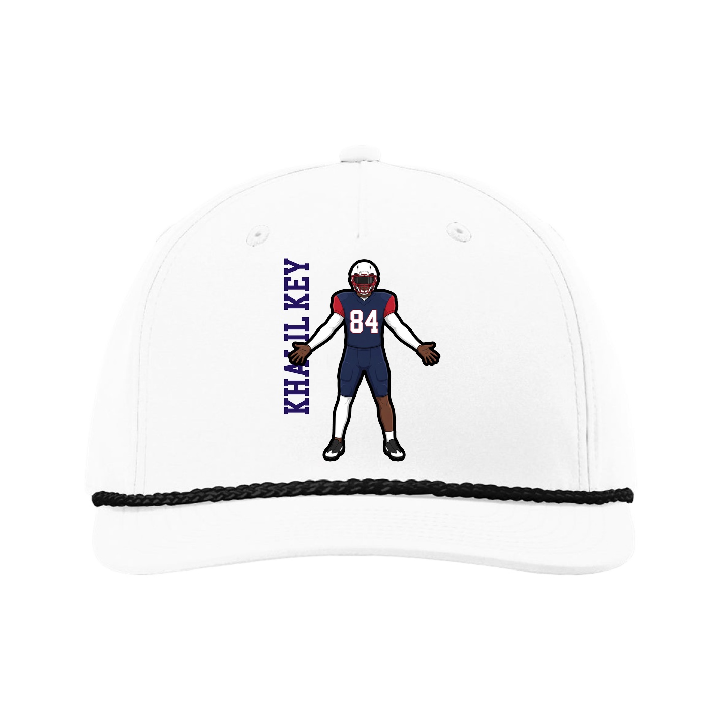 Five-Panel Classic Rope Cap — Name Vertical in White