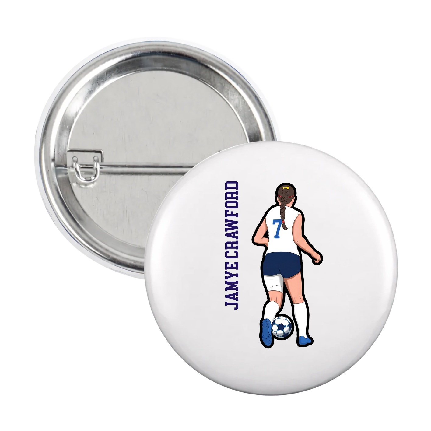 Game Day Button — Name Vertical in White