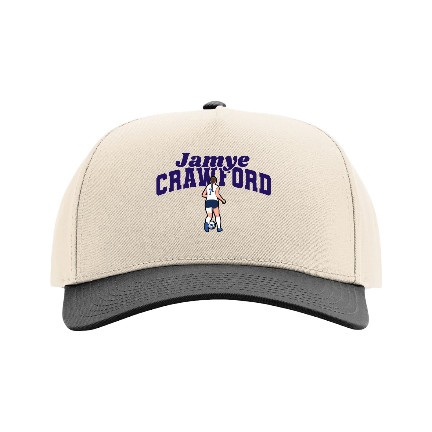 Full Fabric Five-Panel Champ Cap — Signature Arch in Cream/Black