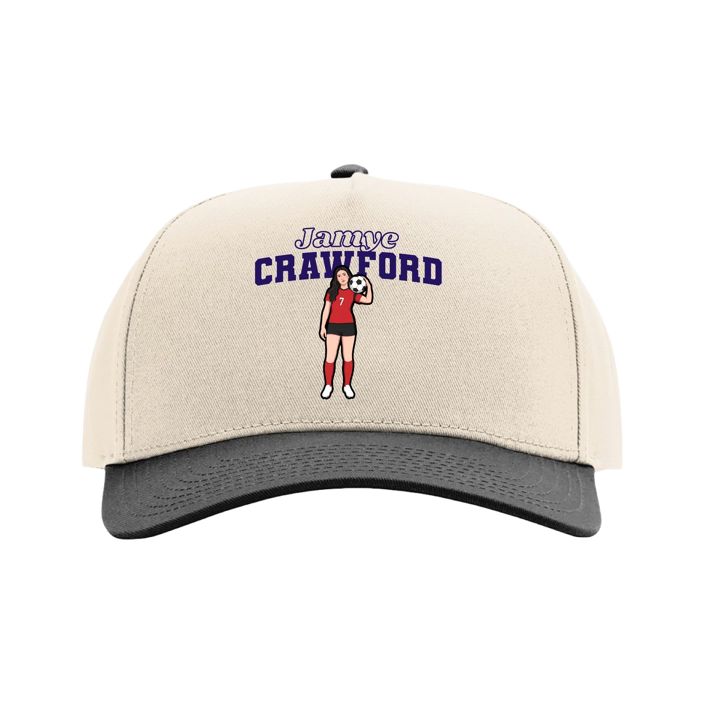 Full Fabric Five-Panel Champ Cap — Name Arch in Cream/Black