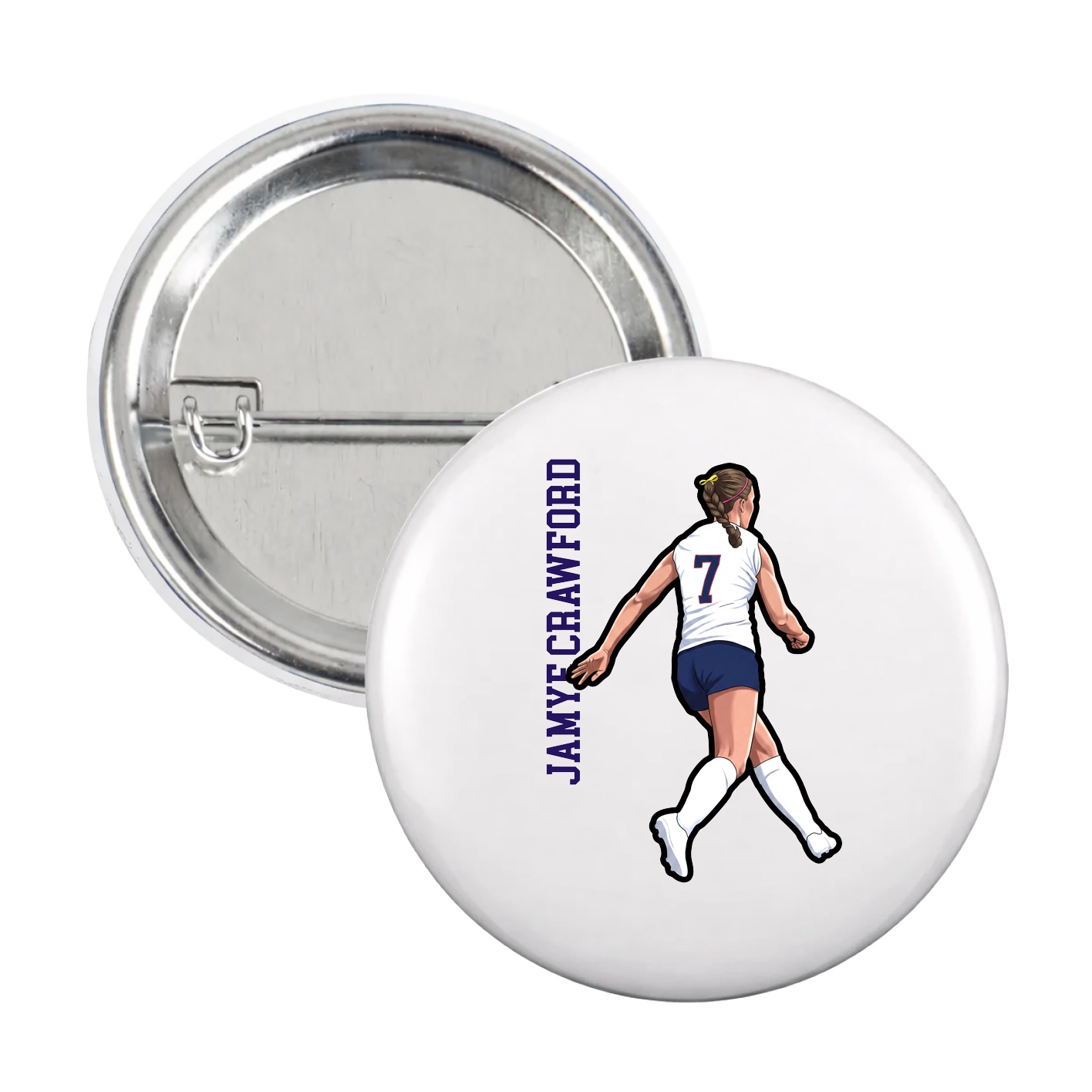 Game Day Button — Name Vertical in White