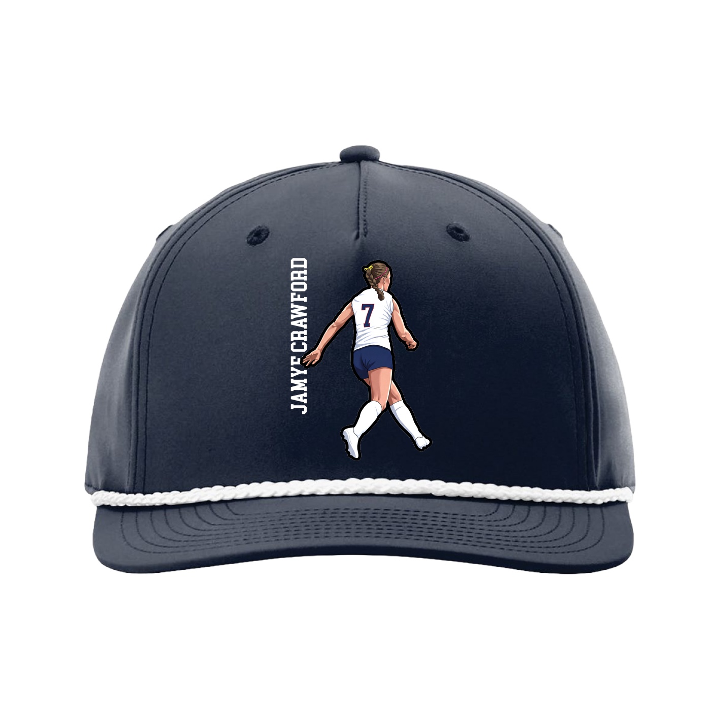 Five-Panel Classic Rope Cap — Name Vertical in Navy