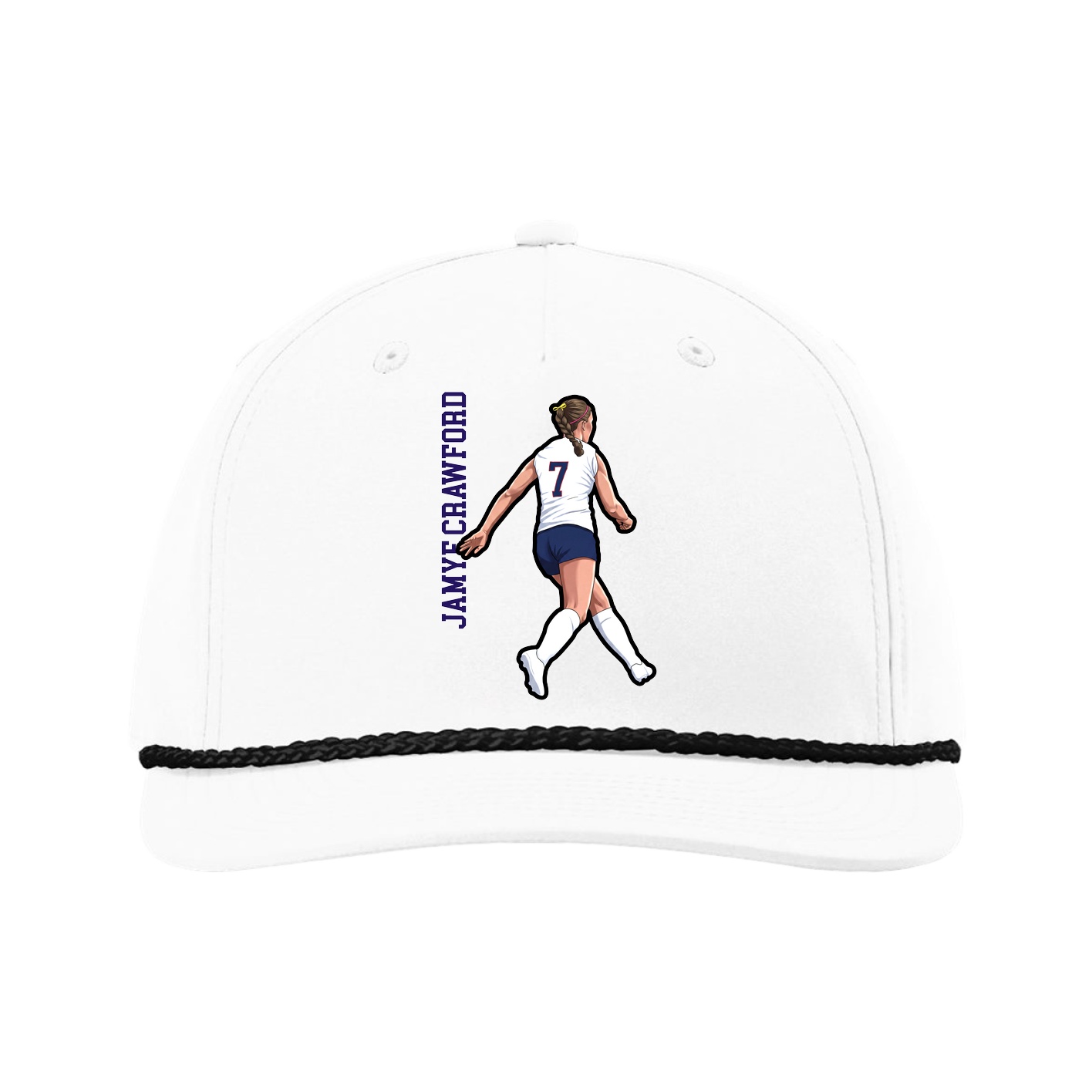 Five-Panel Classic Rope Cap — Name Vertical in White