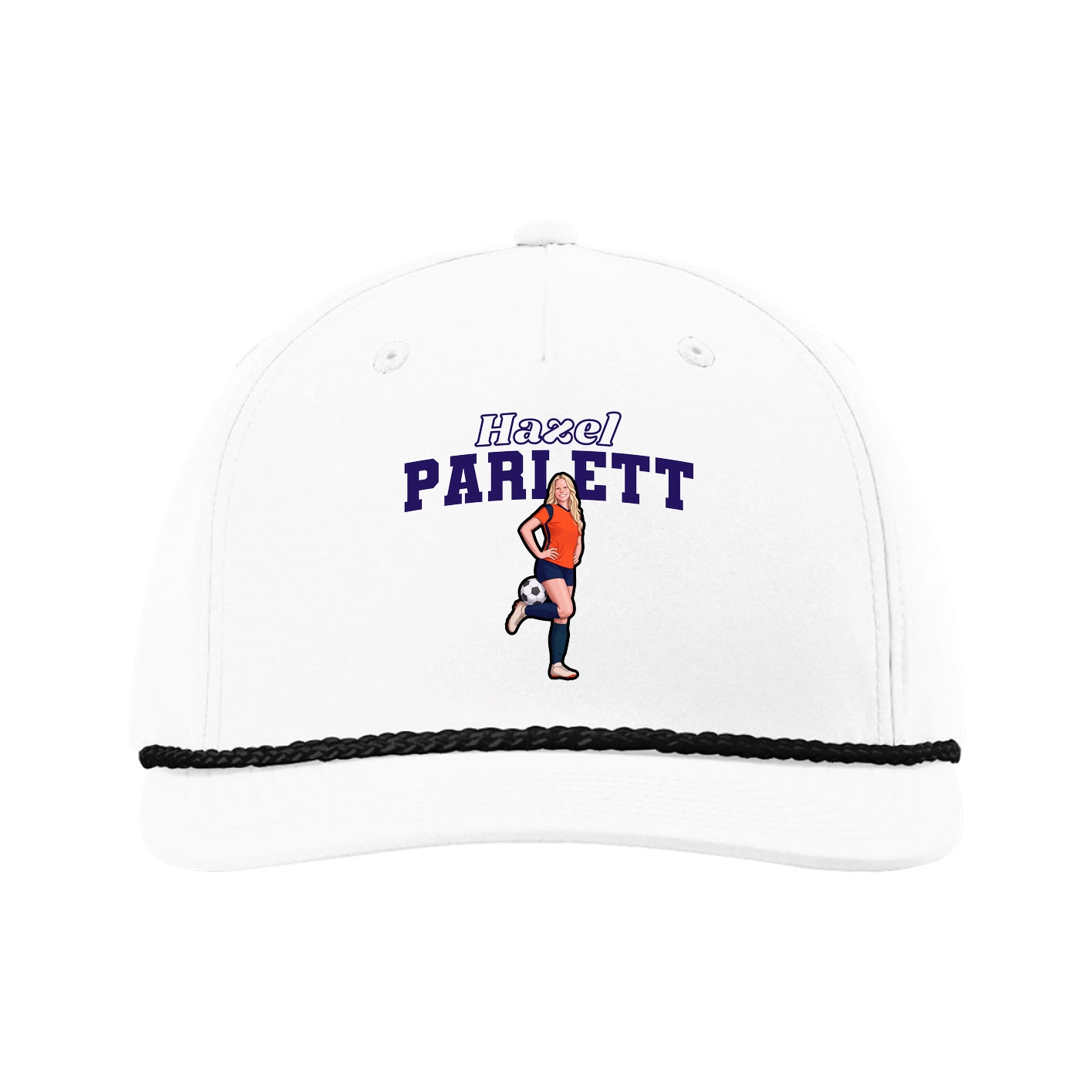 Five-Panel Classic Rope Cap — Name Arch in White