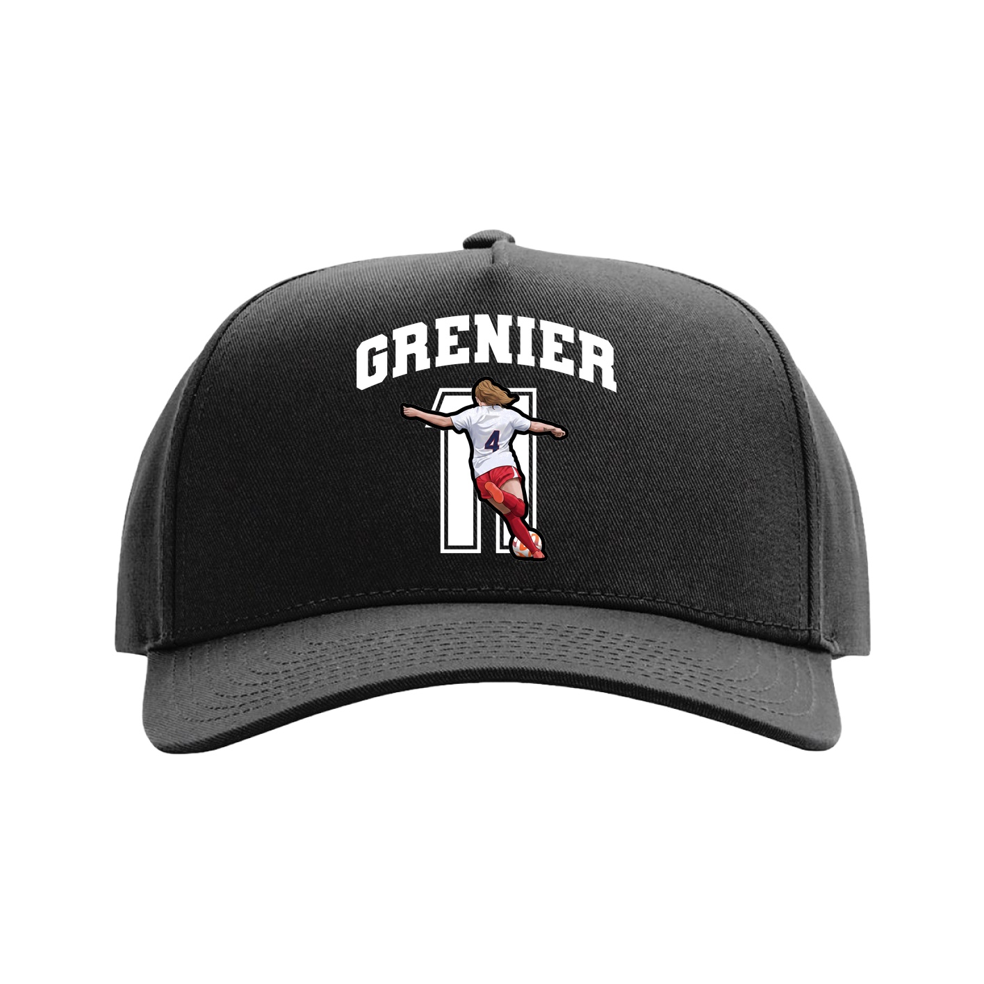 Full Fabric Five-Panel Champ Cap — Number in Black