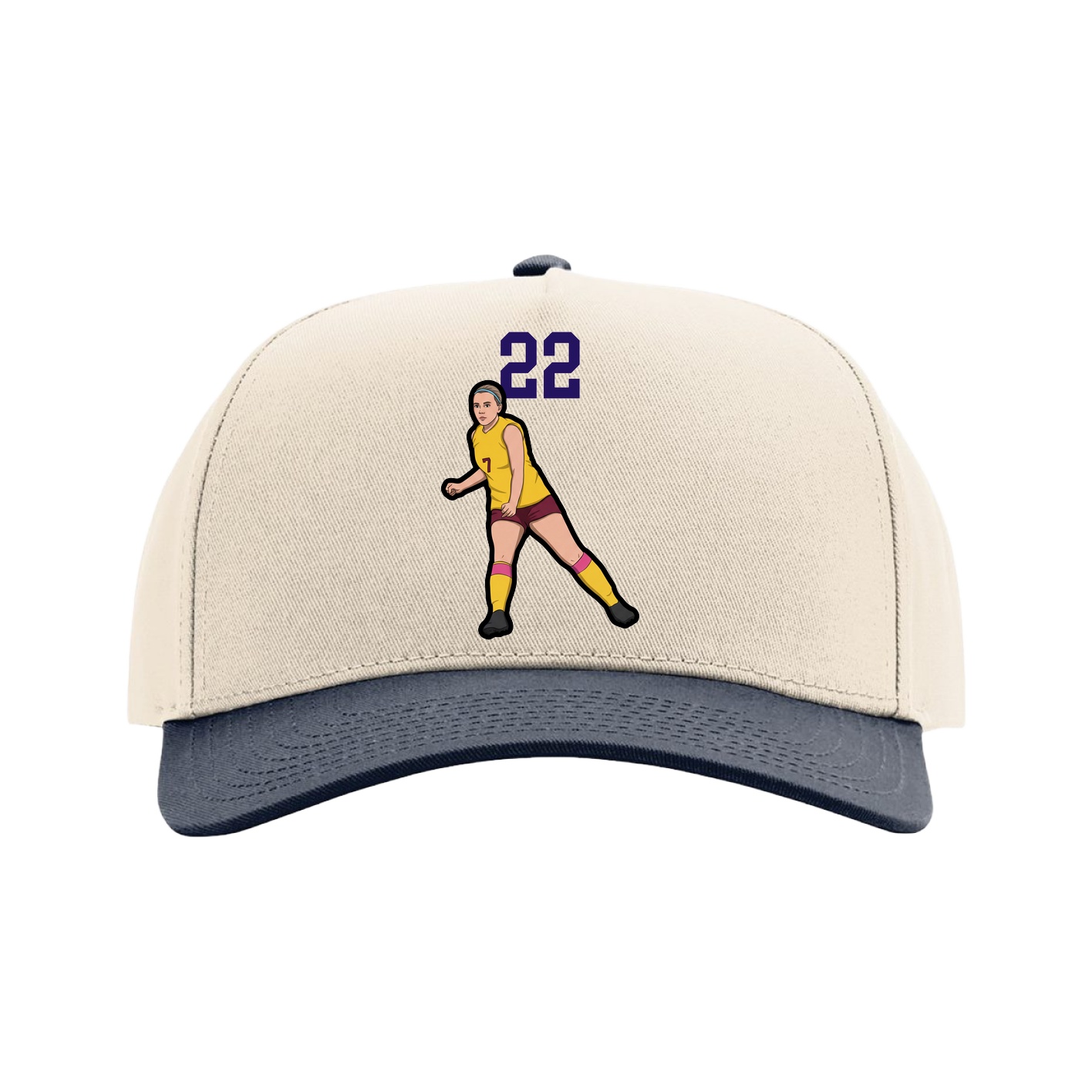 Full Fabric Five-Panel Champ Cap — Number Top in Cream/Navy