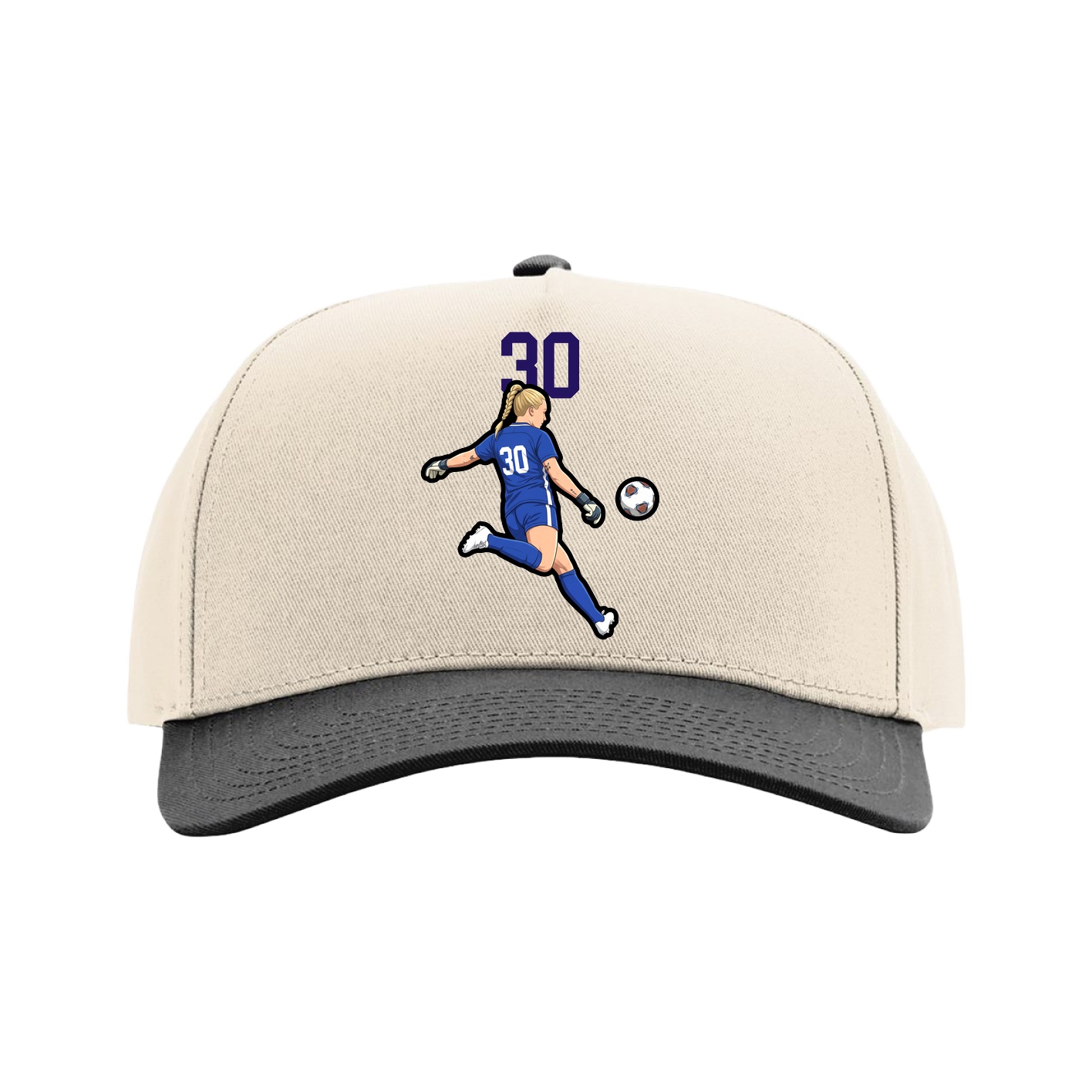 Full Fabric Five-Panel Champ Cap — Number Top in Cream/Black