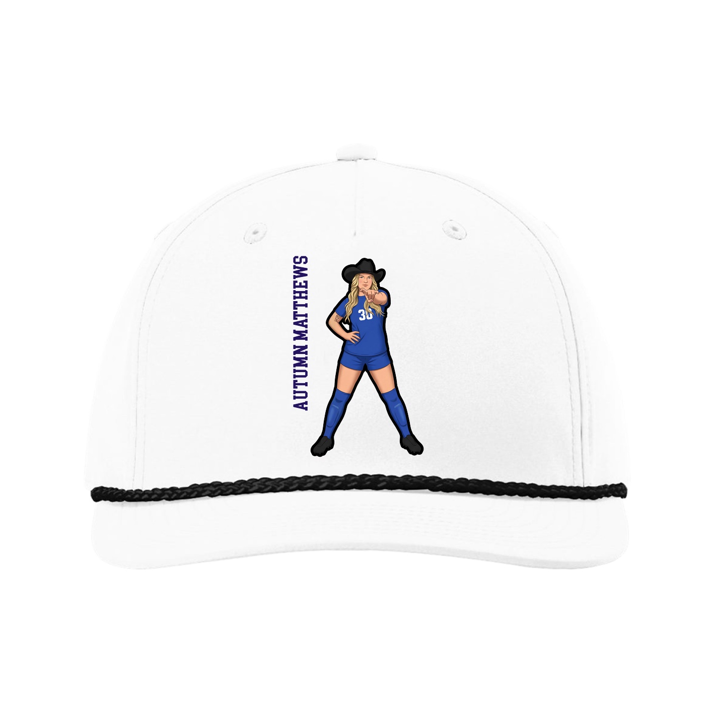 Five-Panel Classic Rope Cap — Name Vertical in White