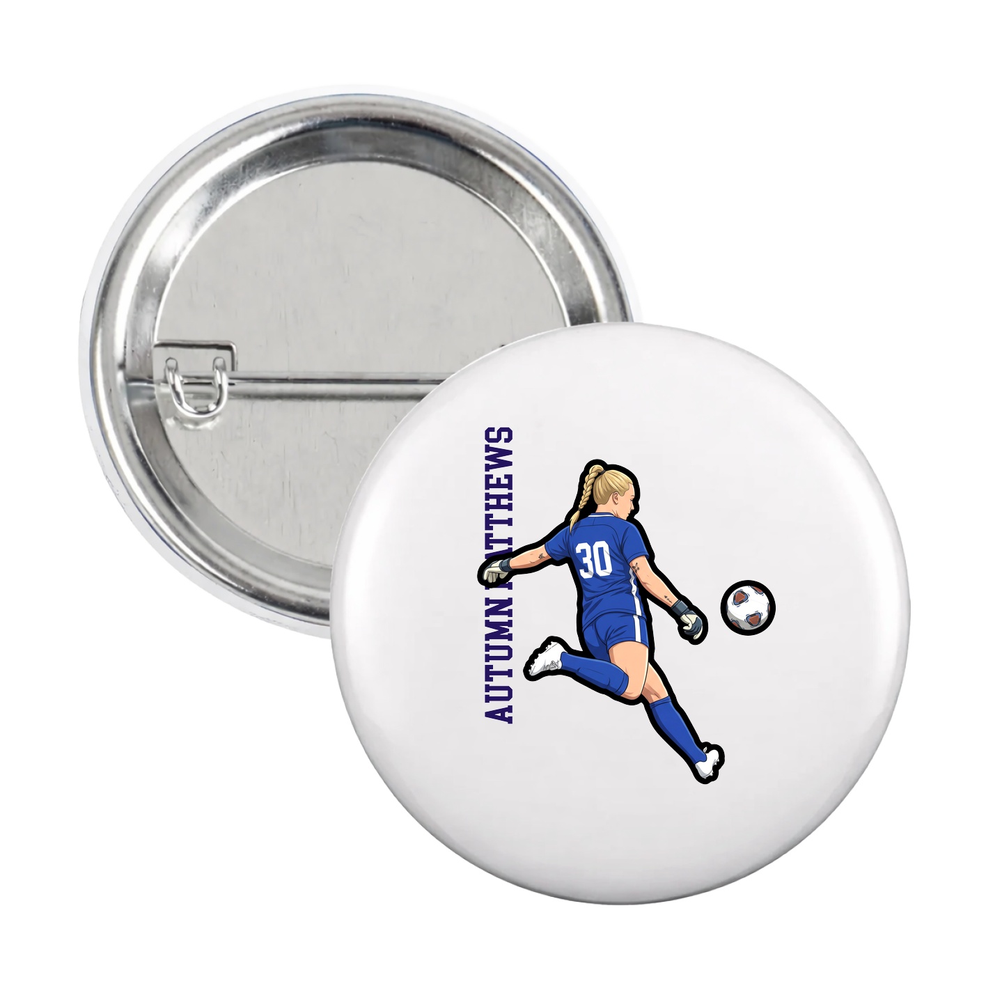 Game Day Button — Name Vertical in White