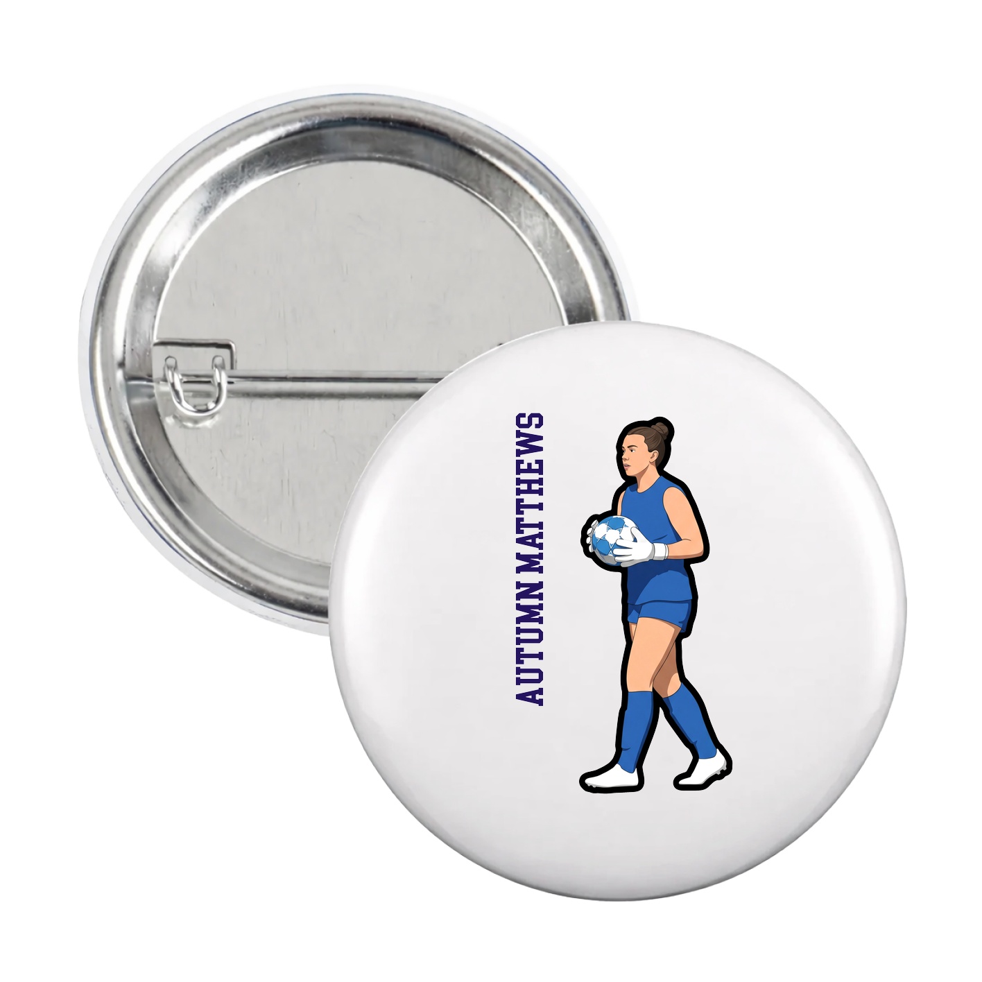 Game Day Button — Name Vertical in White