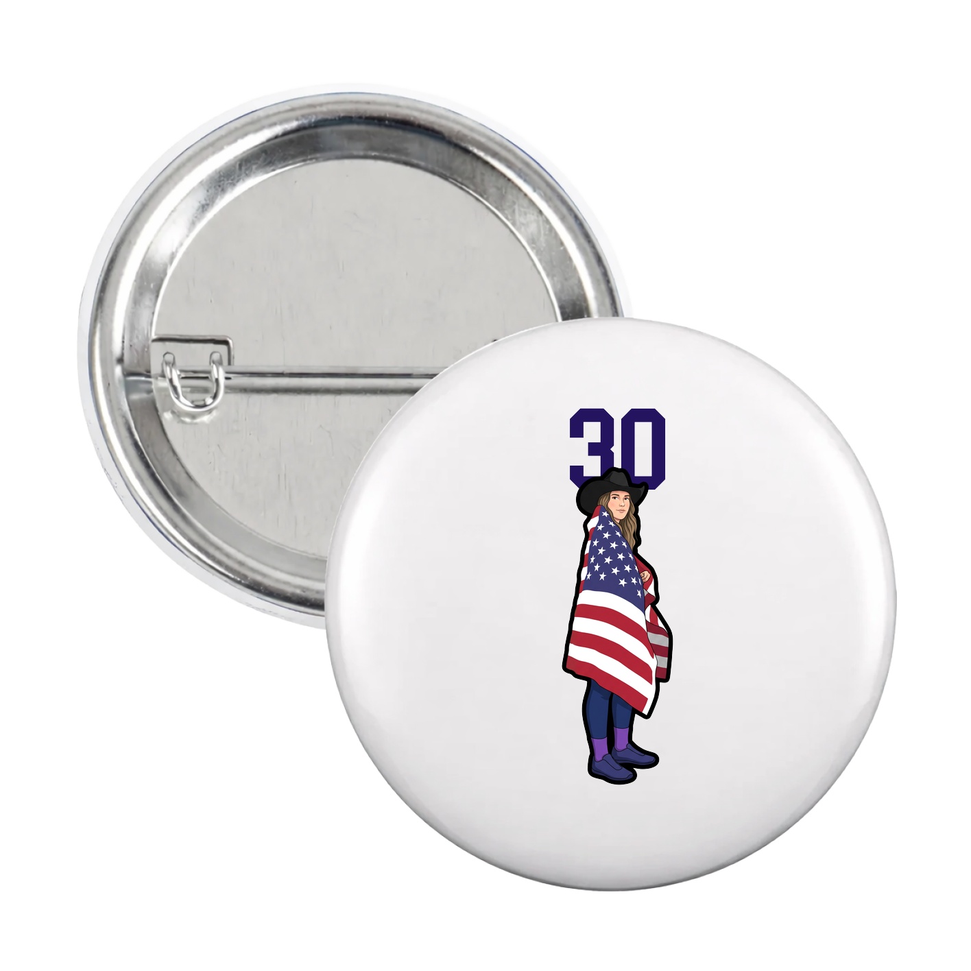 Game Day Button — Number Top in White