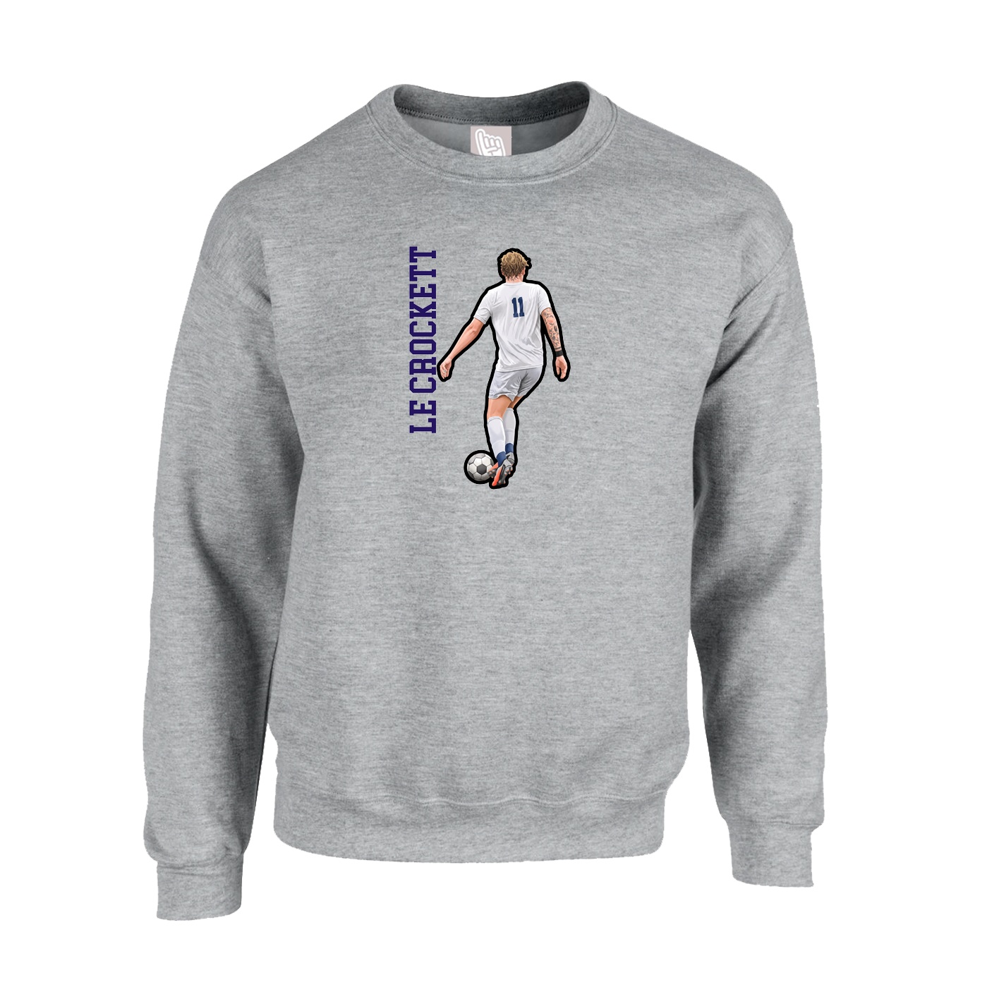 Fleece Crew — Name Vertical in Grey
