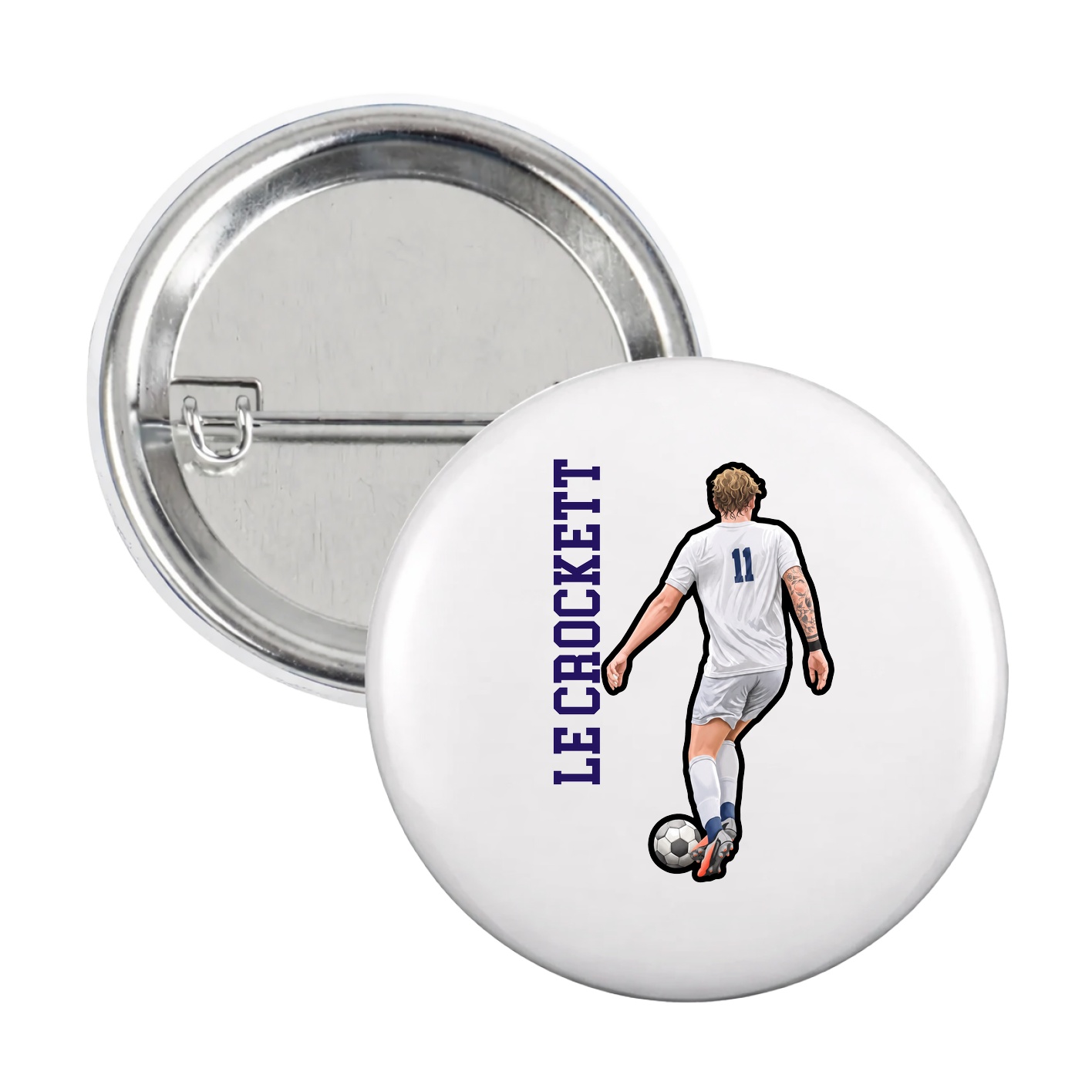 Game Day Button — Name Vertical in White