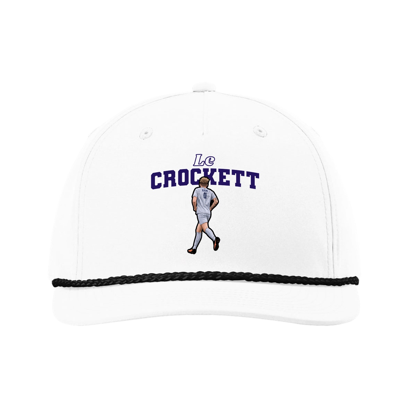 Five-Panel Classic Rope Cap — Name Arch in White
