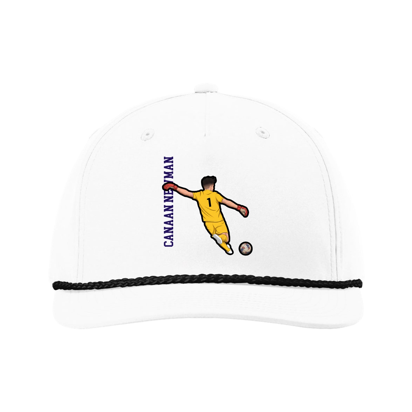 Five-Panel Classic Rope Cap — Name Vertical in White