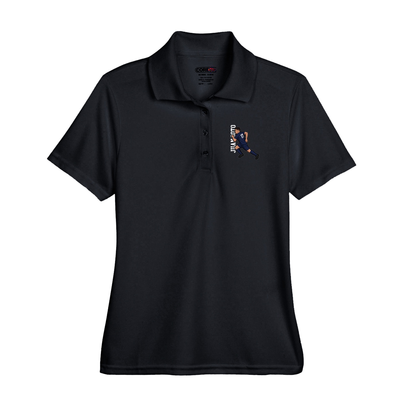 Performance Polo — Name Vertical in Black
