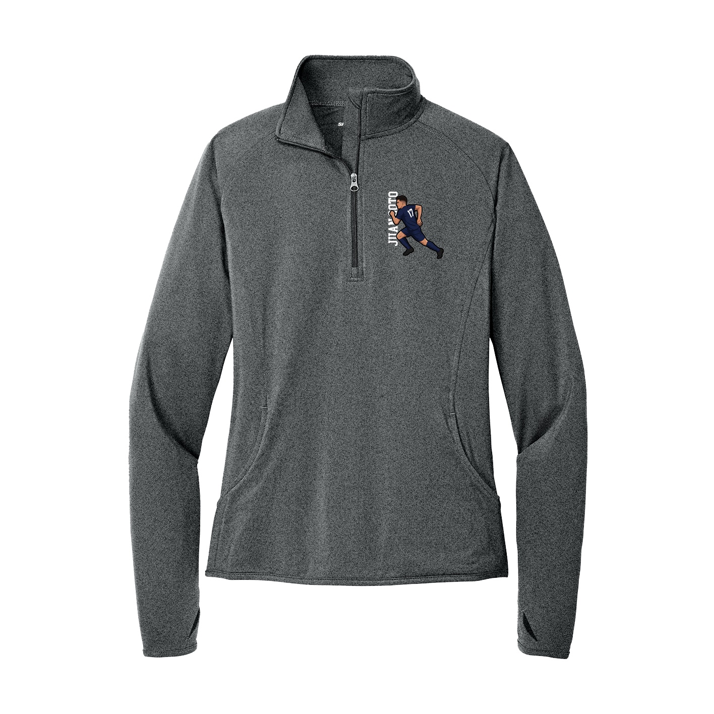 Women's Q-Zip Pullover — Name Vertical in Grey