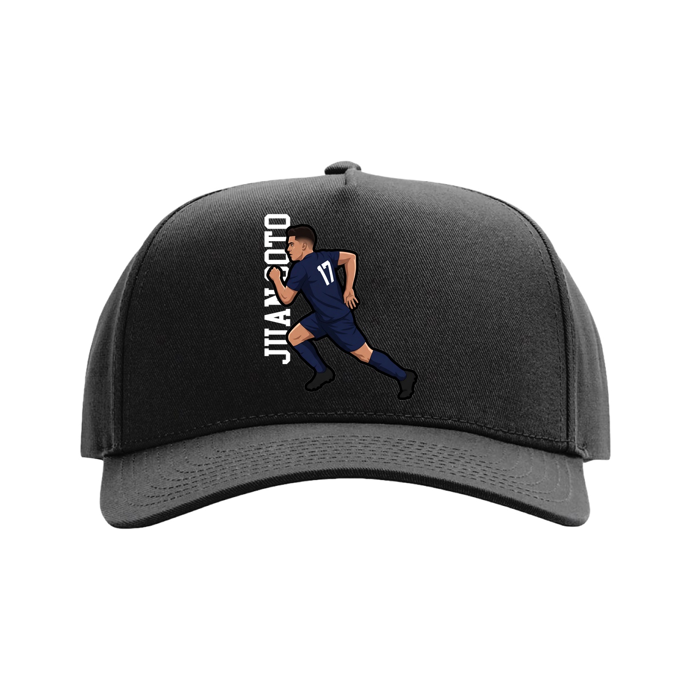 Full Fabric Five-Panel Champ Cap — Name Vertical in Black