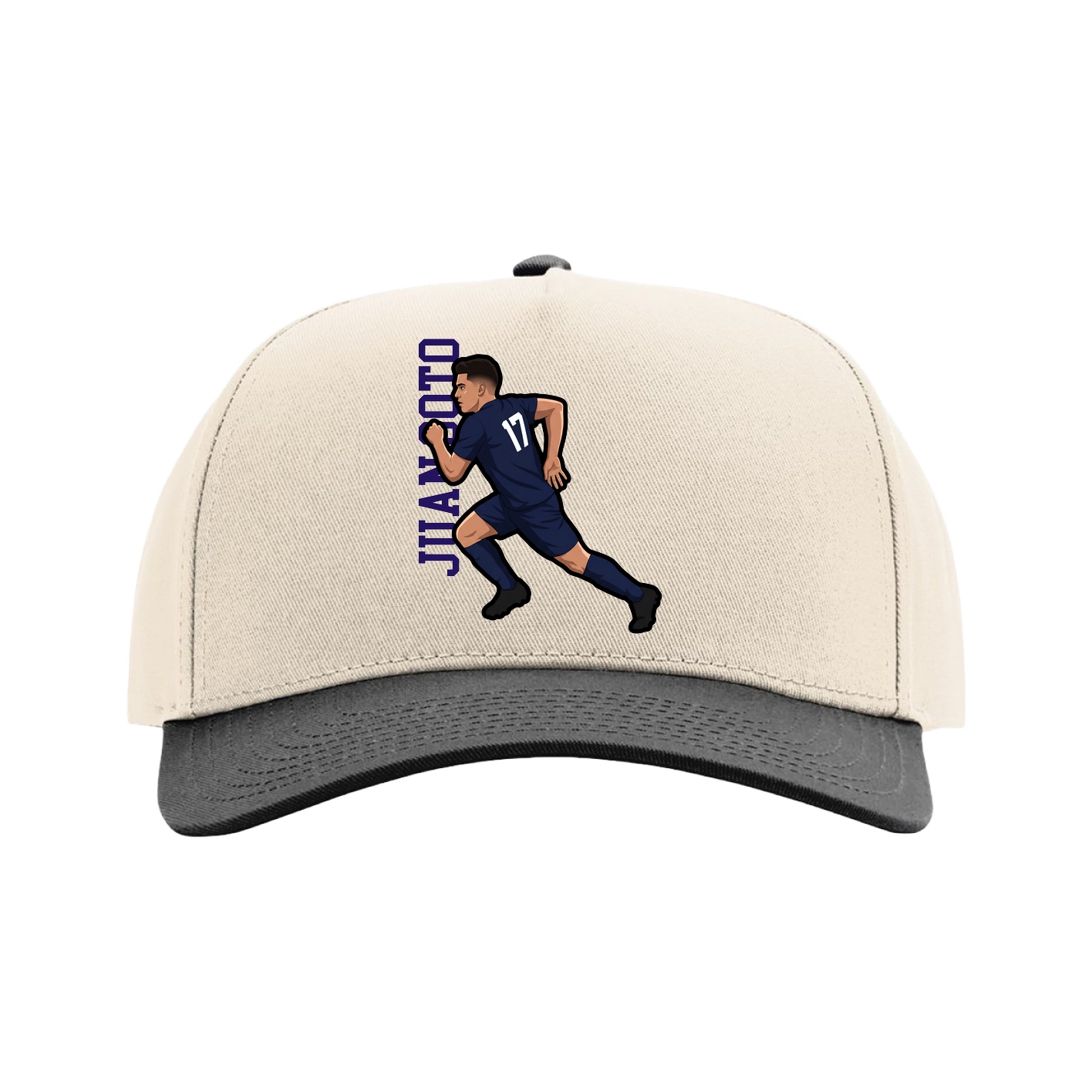 Full Fabric Five-Panel Champ Cap — Name Vertical in Cream/Black