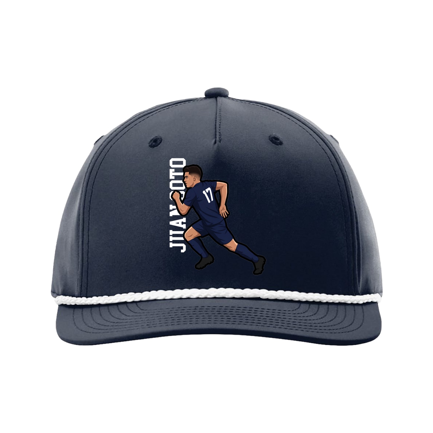 Five-Panel Classic Rope Cap — Name Vertical in Navy
