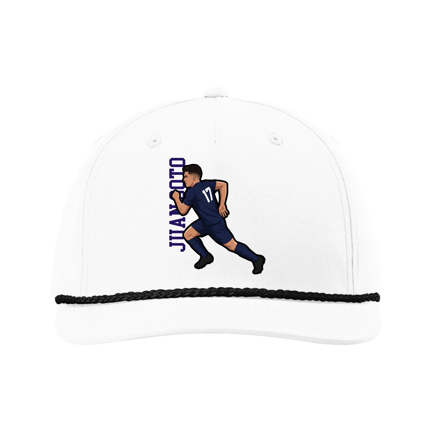 Five-Panel Classic Rope Cap — Name Vertical in White