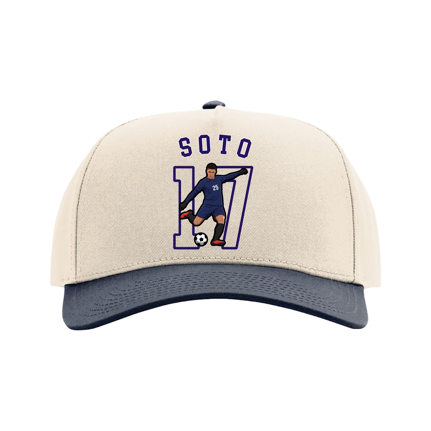 Full Fabric Five-Panel Champ Cap — Shirsey Arch in Cream/Navy