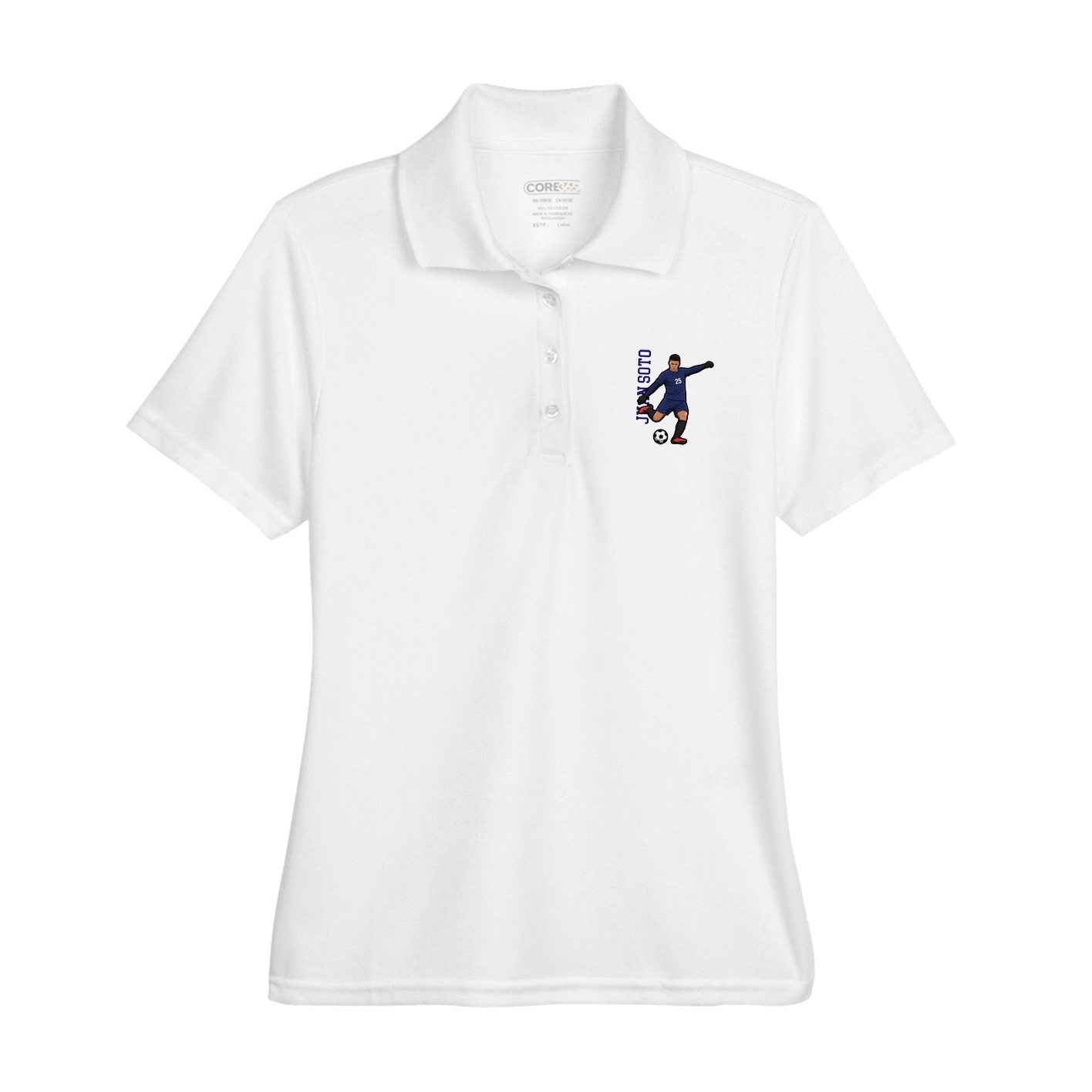 Womens Performance Polo — Name Vertical in White