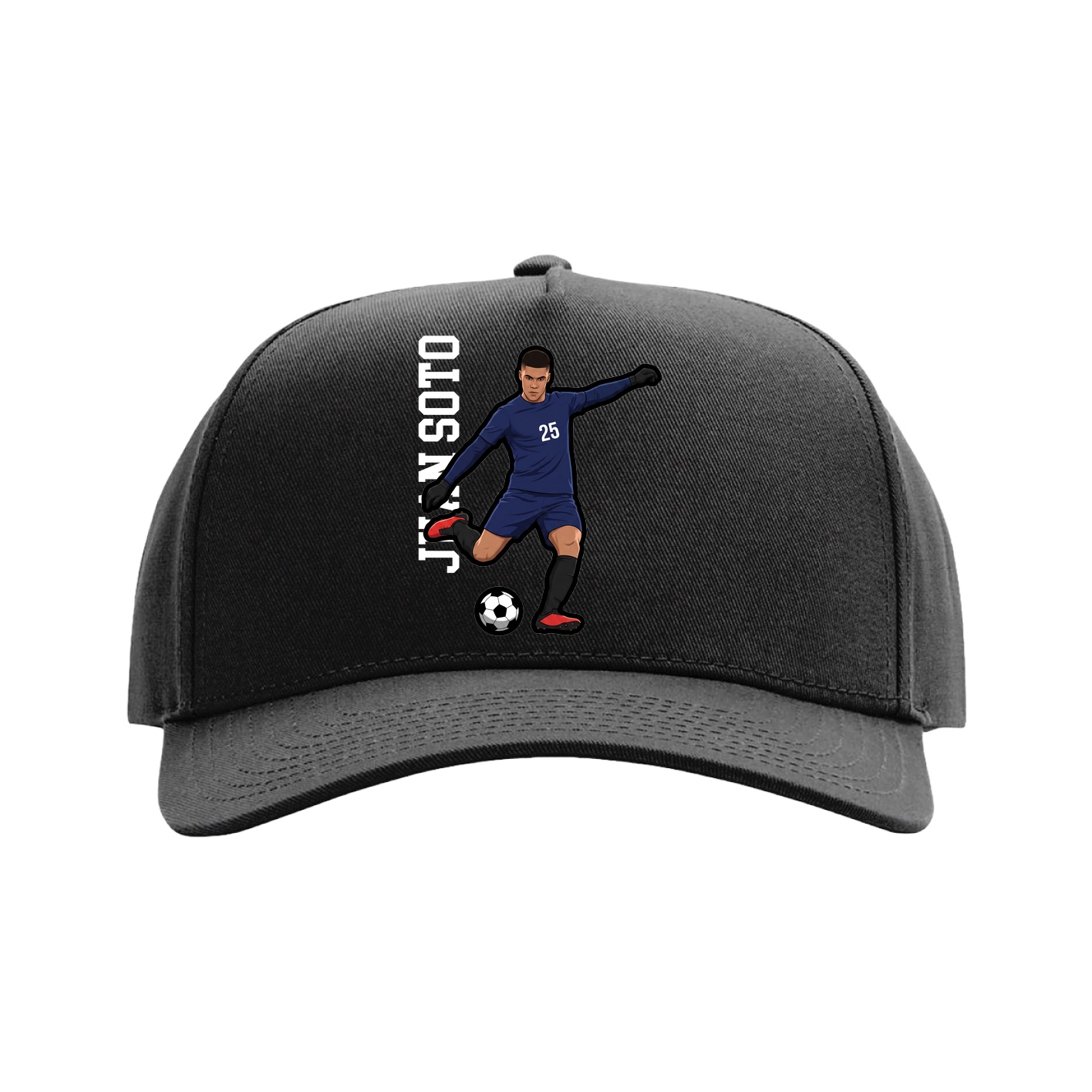Full Fabric Five-Panel Champ Cap — Name Vertical in Black