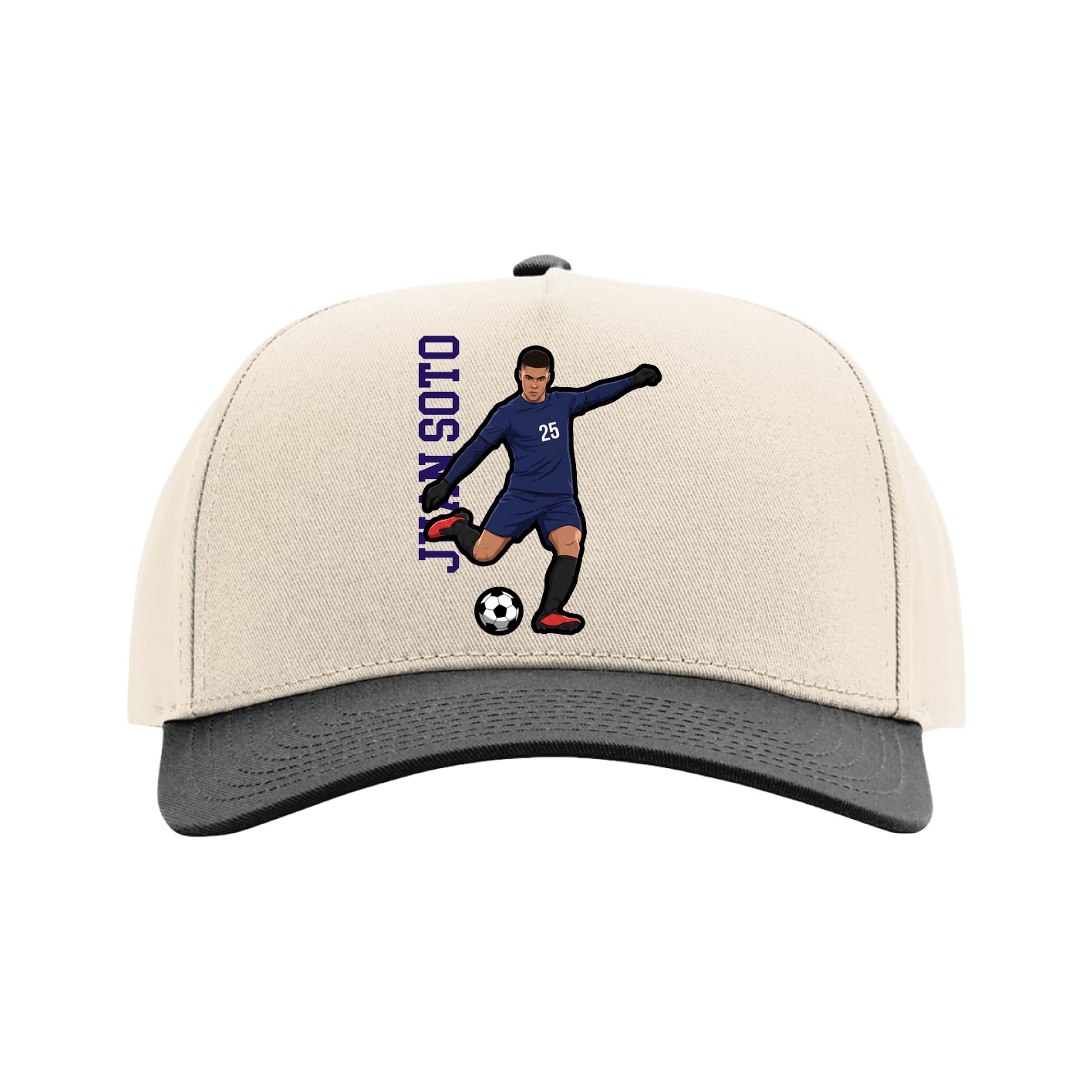 Full Fabric Five-Panel Champ Cap — Name Vertical in Cream/Black