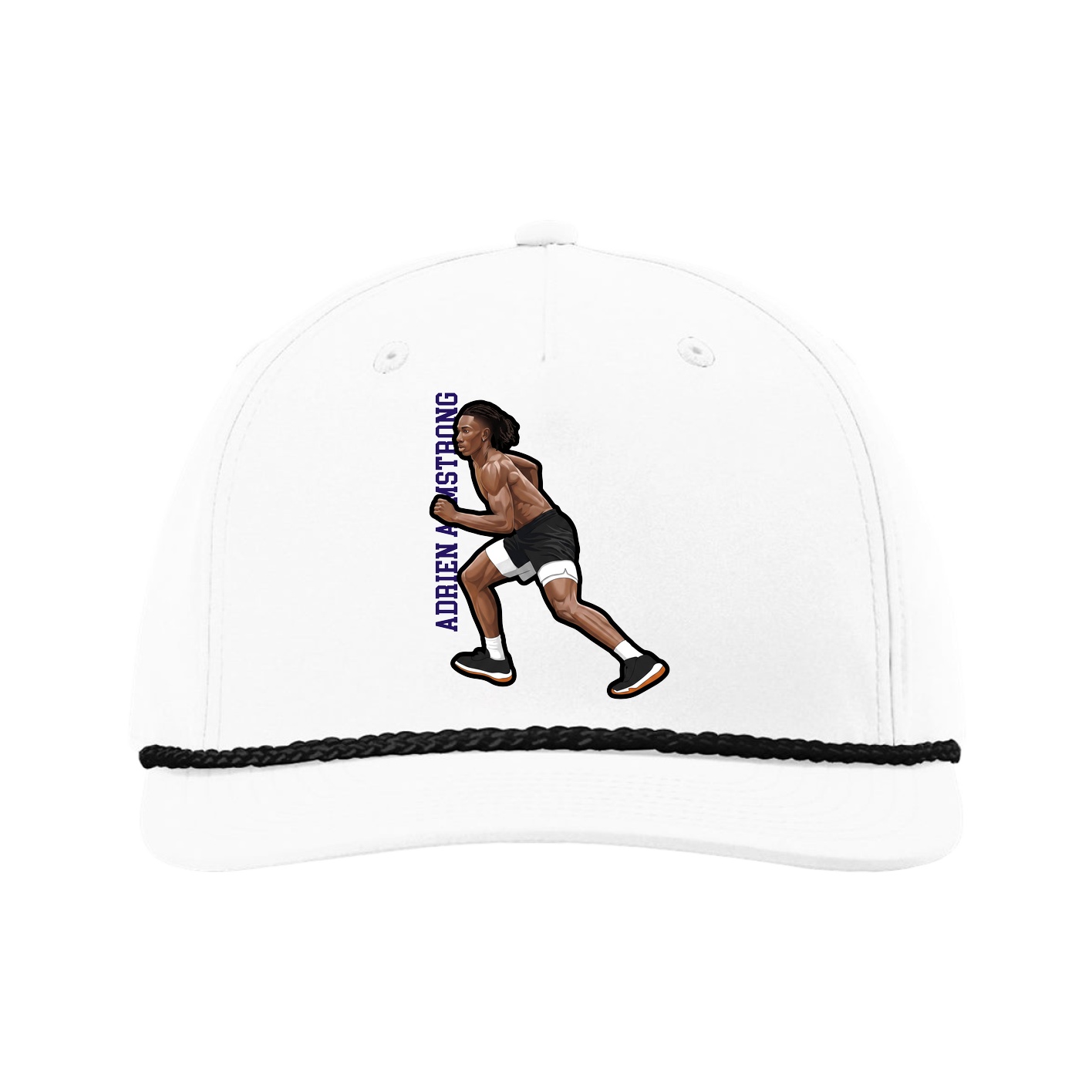 Five-Panel Classic Rope Cap — Name Vertical in White