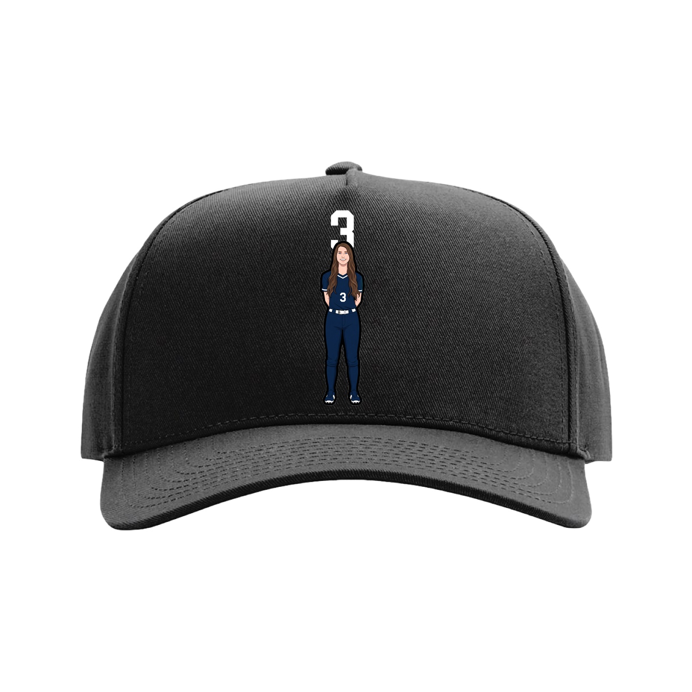 Full Fabric Five-Panel Champ Cap — Number Top in Black