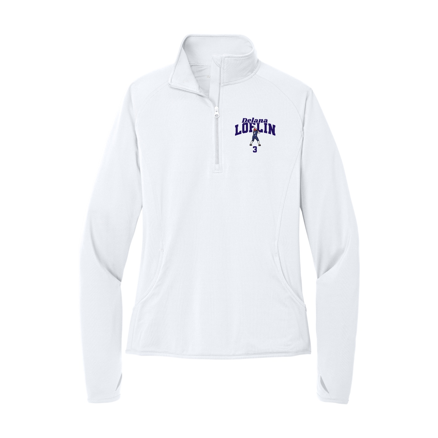 Women's Q-Zip Pullover — Signature Arch in White