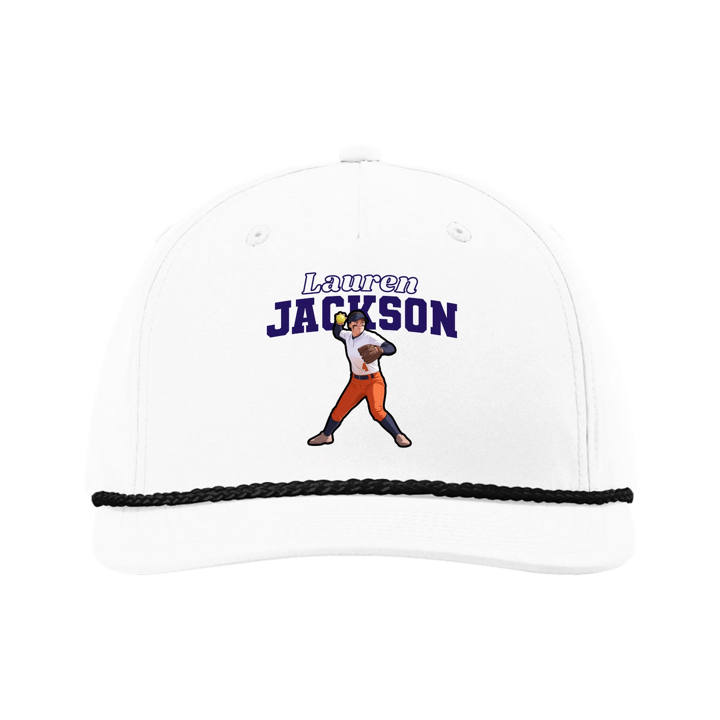 Five-Panel Classic Rope Cap — Name Arch in White