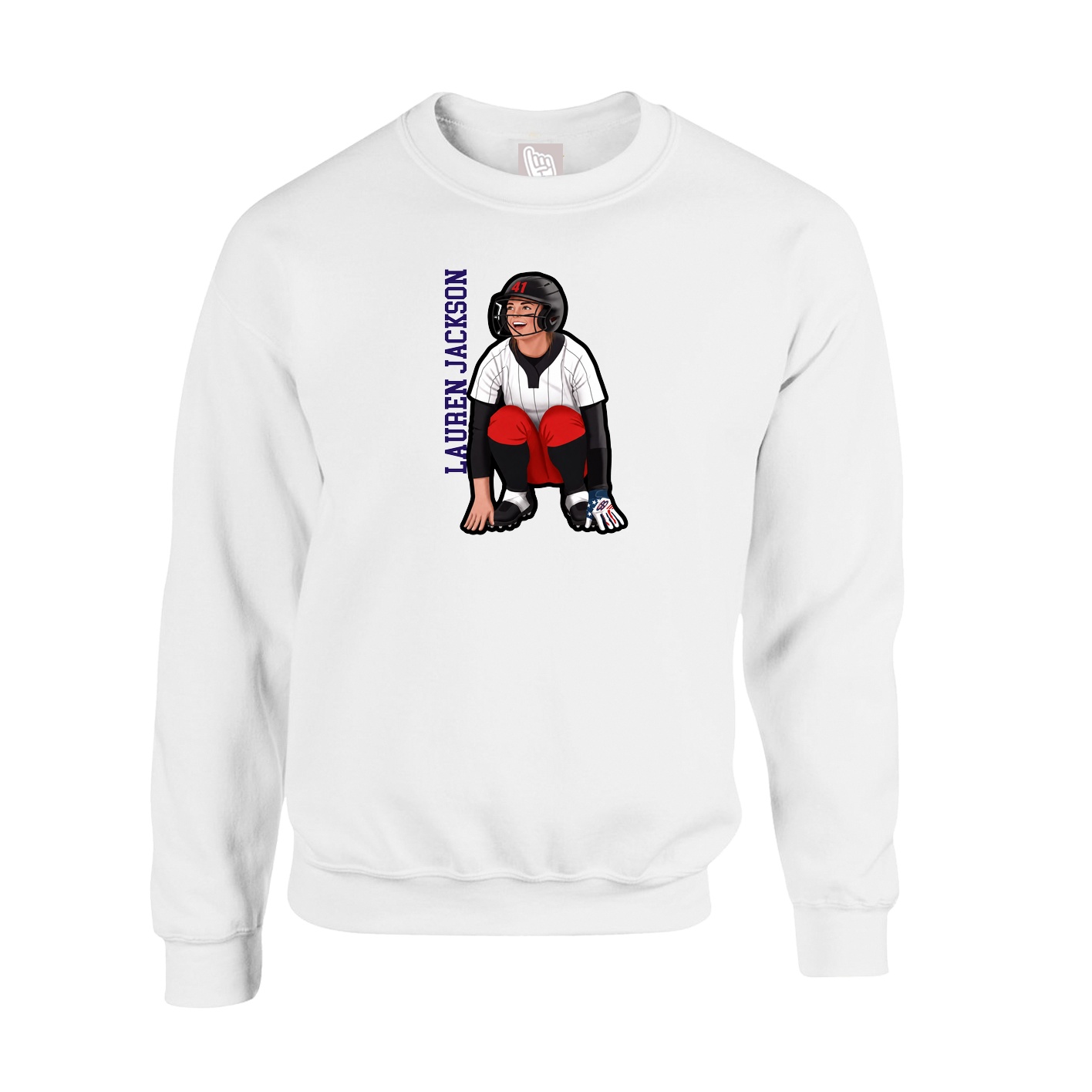 Fleece Crew — Name Vertical in White