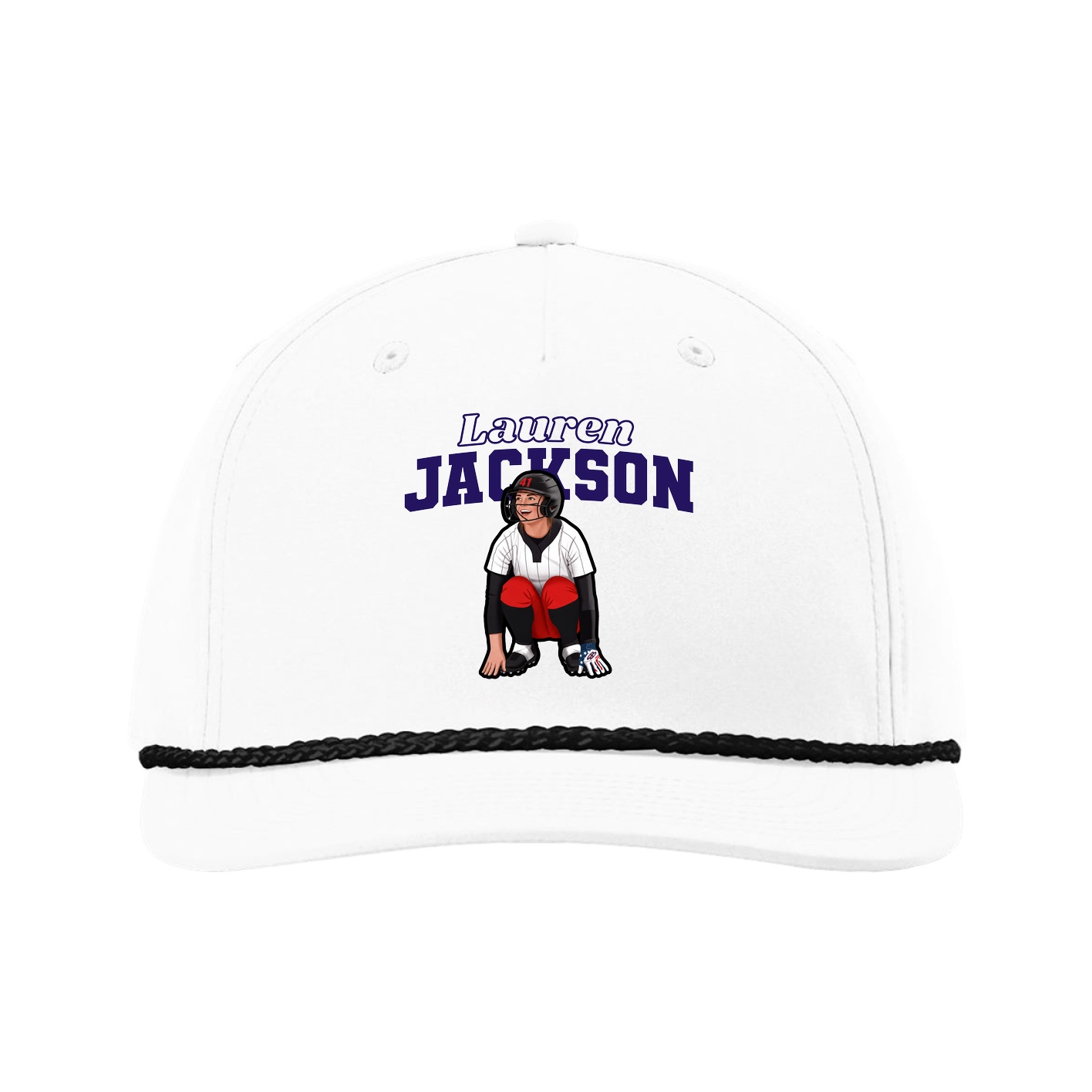 Five-Panel Classic Rope Cap — Name Arch in White