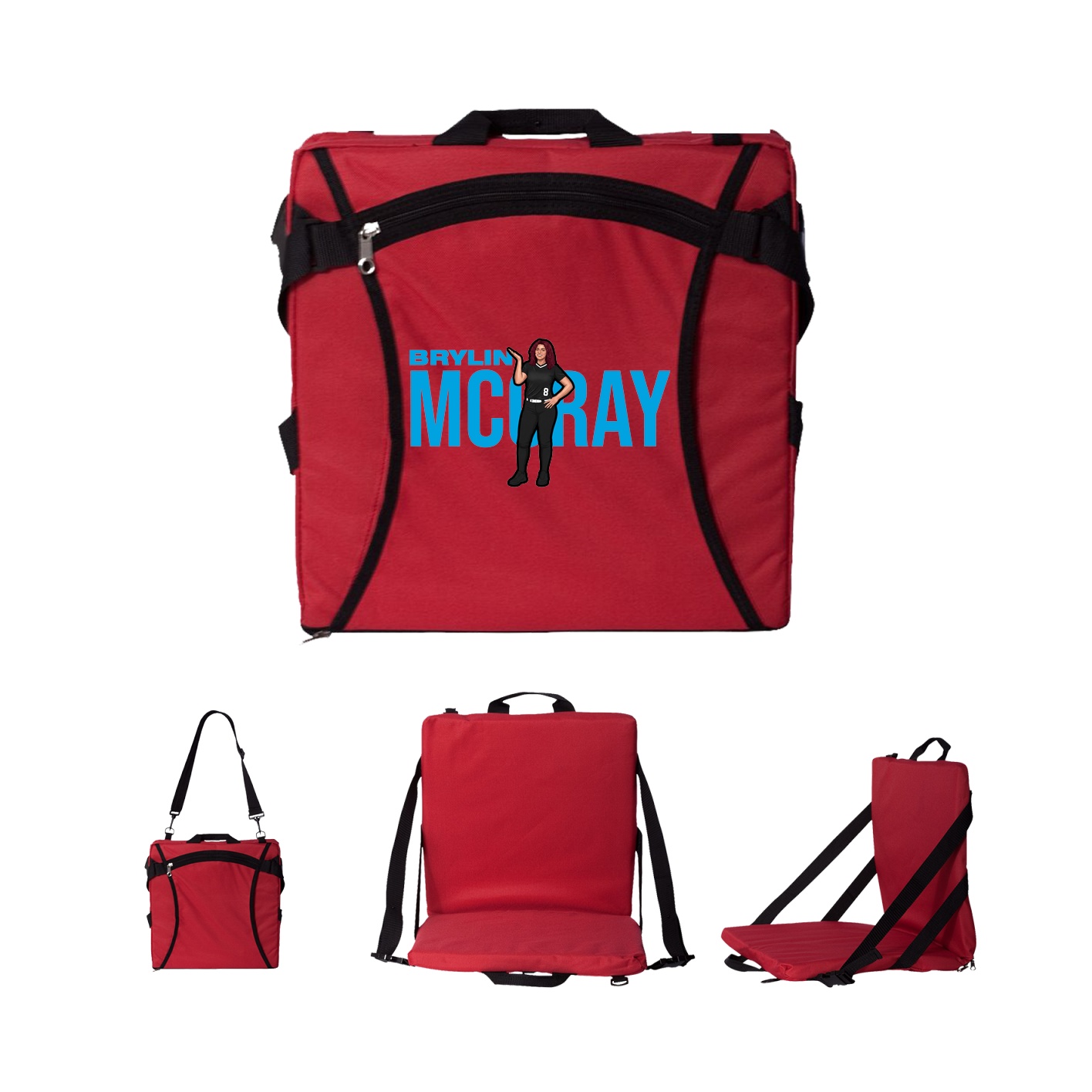 Folding Stadium Seat — Player Name in Red