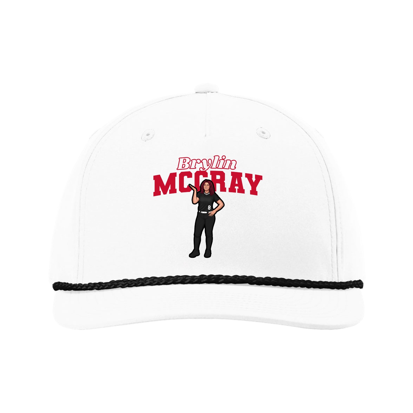 Five-Panel Classic Rope Cap — Name Arch in White