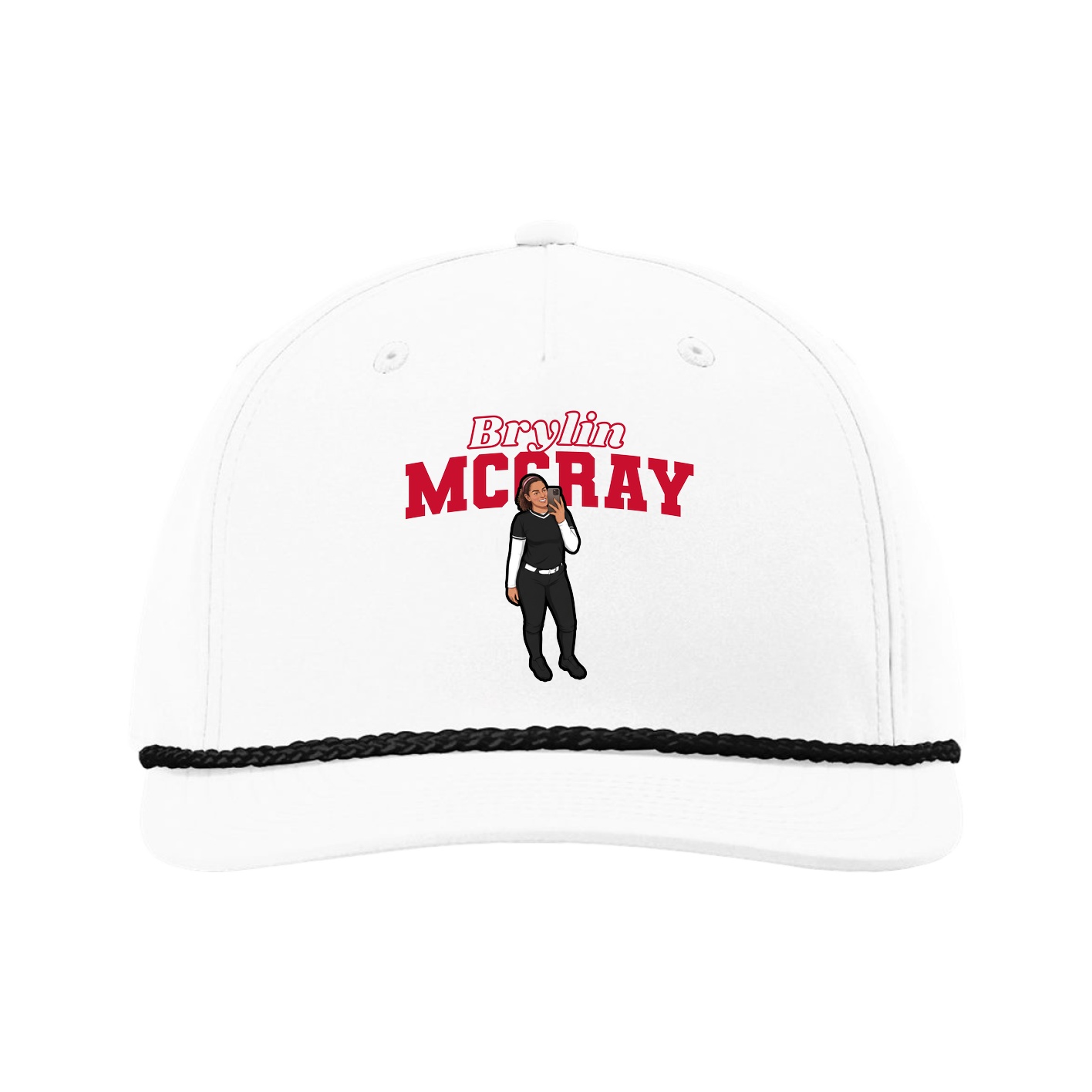 Five-Panel Classic Rope Cap — Name Arch in White