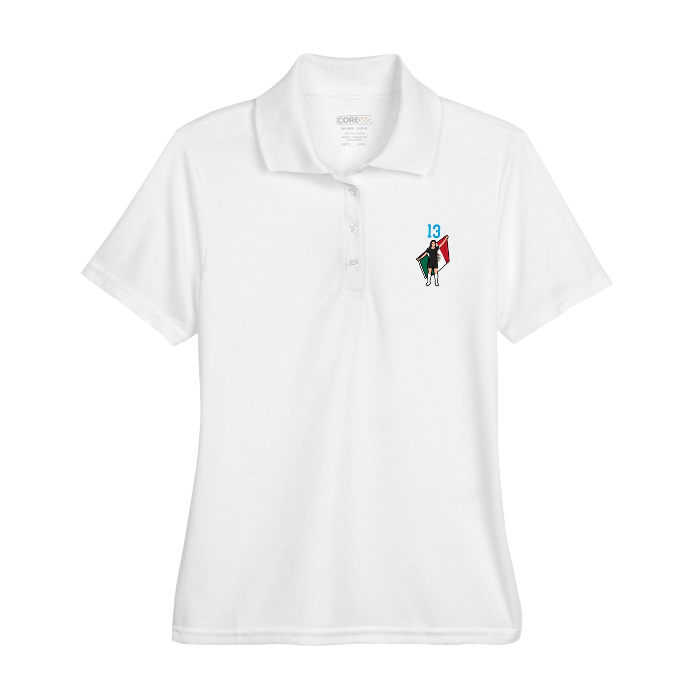 Womens Performance Polo — Number Top in White