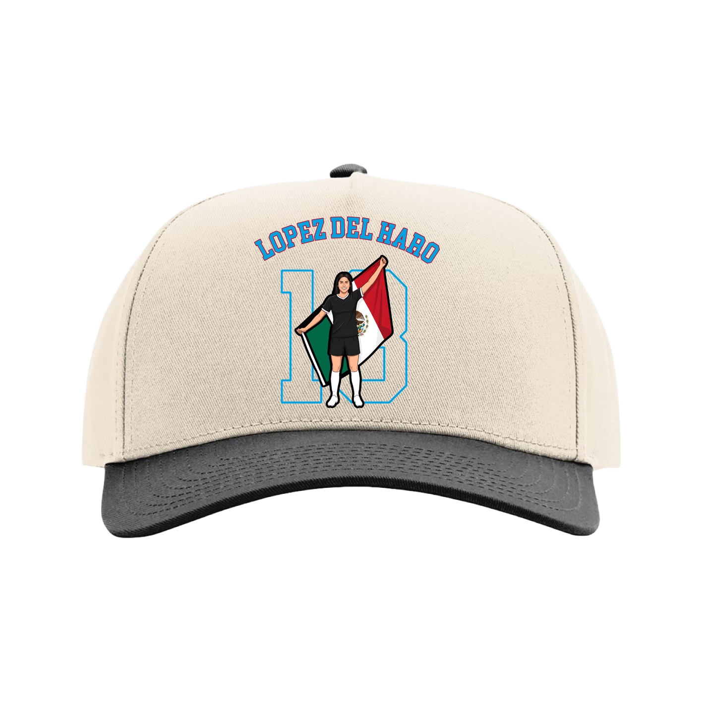 Full Fabric Five-Panel Champ Cap — Shirsey Arch in Cream/Black