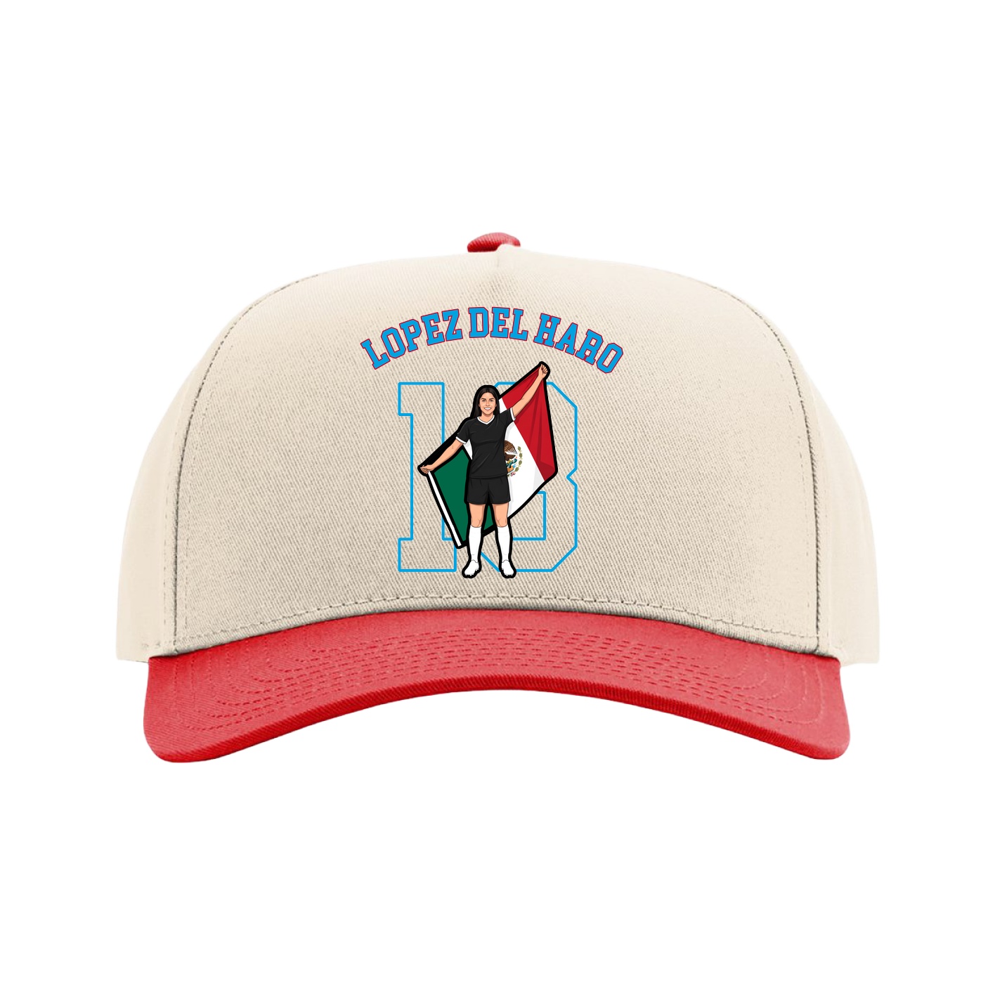 Full Fabric Five-Panel Champ Cap — Shirsey Arch in Cream/Red