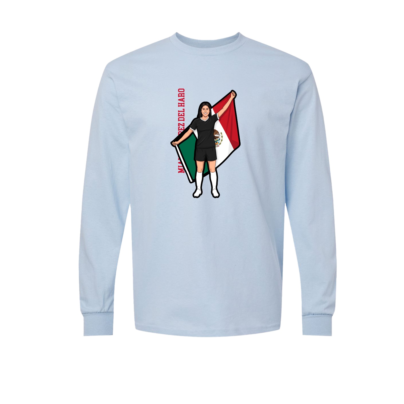 Long Sleeve Tee — Name Vertical in Light Blue