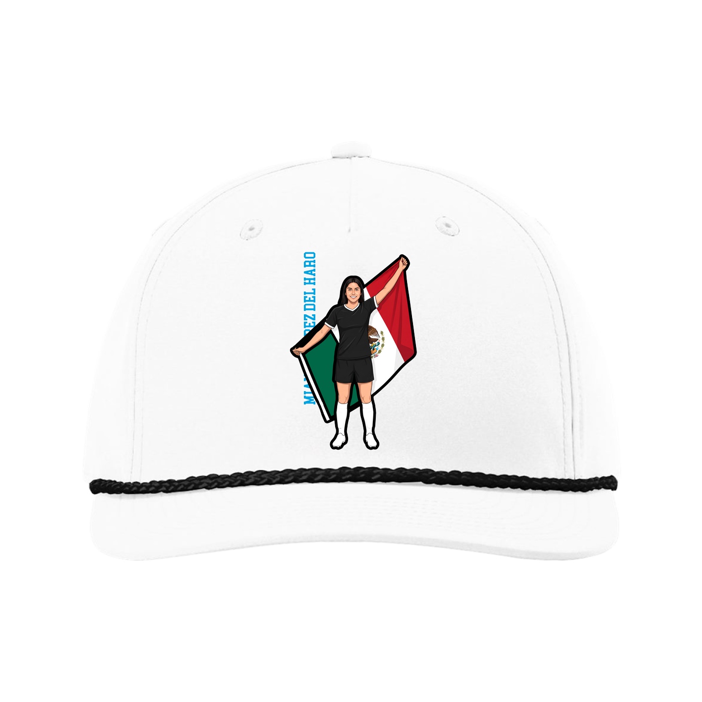 Five-Panel Classic Rope Cap — Name Vertical in White
